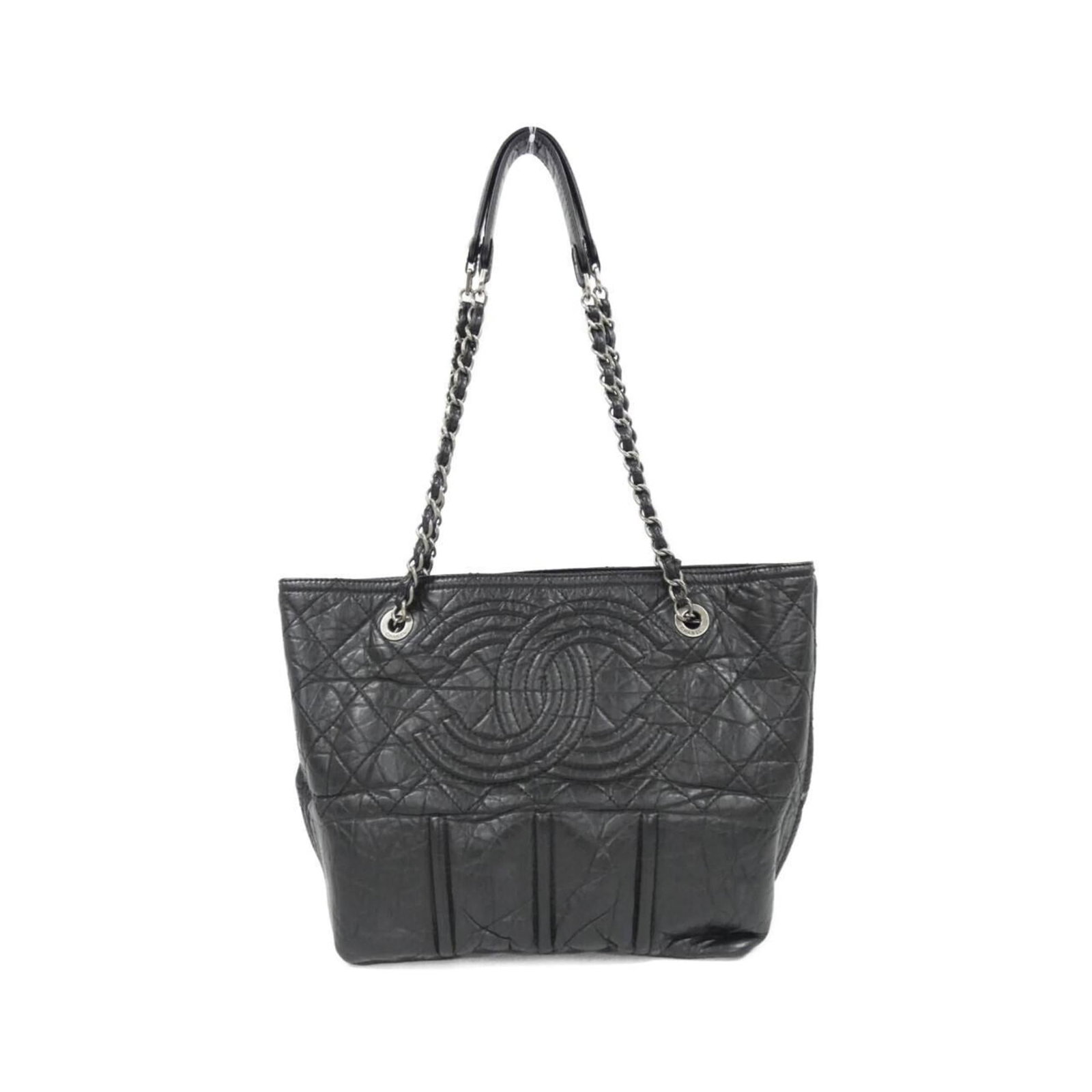 Leather Chanel Handbag: Leather Chanel Handbag A timeless Chanel classic, this black leather handbag boasts sleek calfskin details and a sophisticated design that exudes elegance. With its rich, supple leather exterior and s