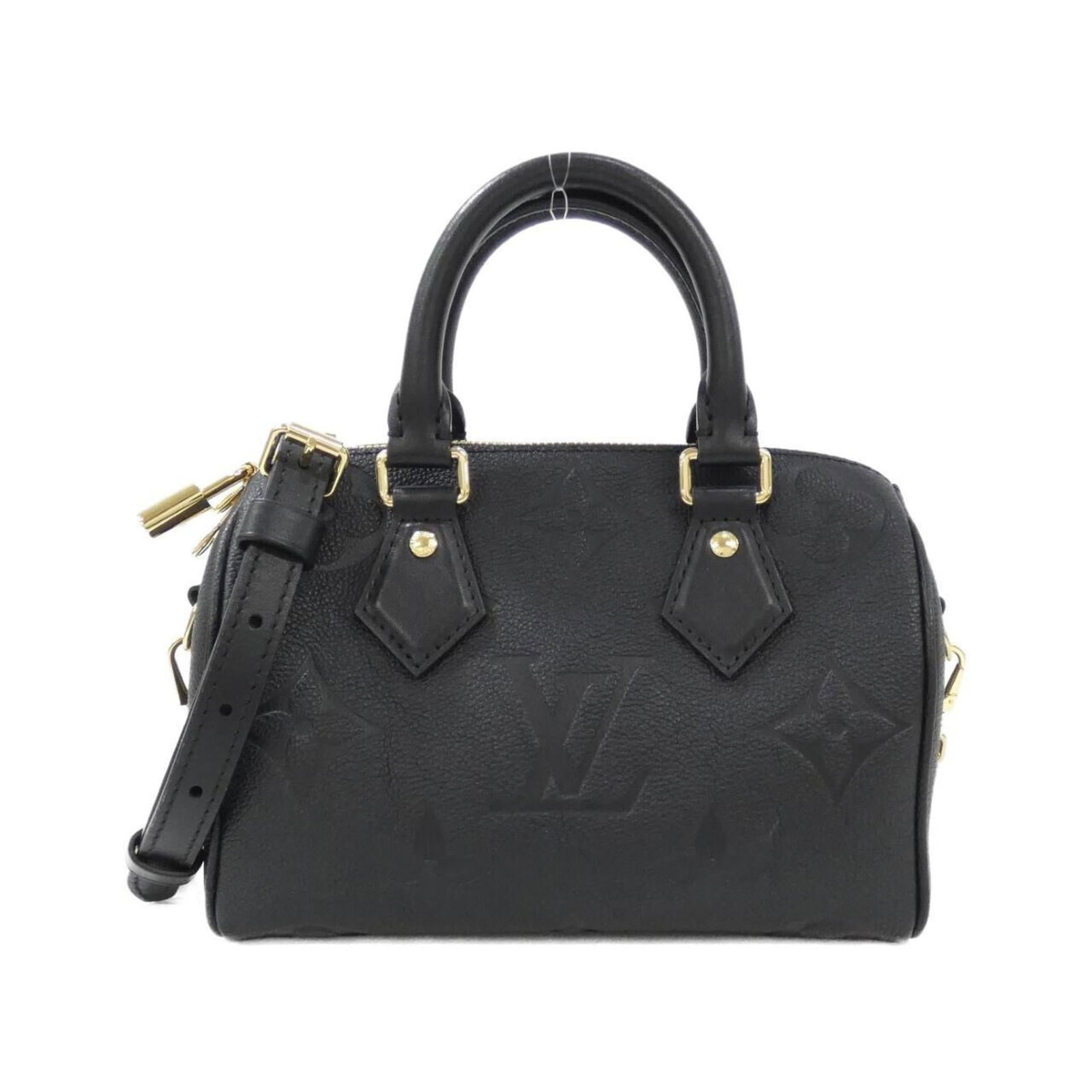Leather Louis Vuitton Boston Bag: Leather Louis Vuitton Boston Bag A stunning pre-owned Louis Vuitton Boston Bag in sleek black leather, adorned with gold hardware and boasting the iconic LV monogram pattern. With its classic design a