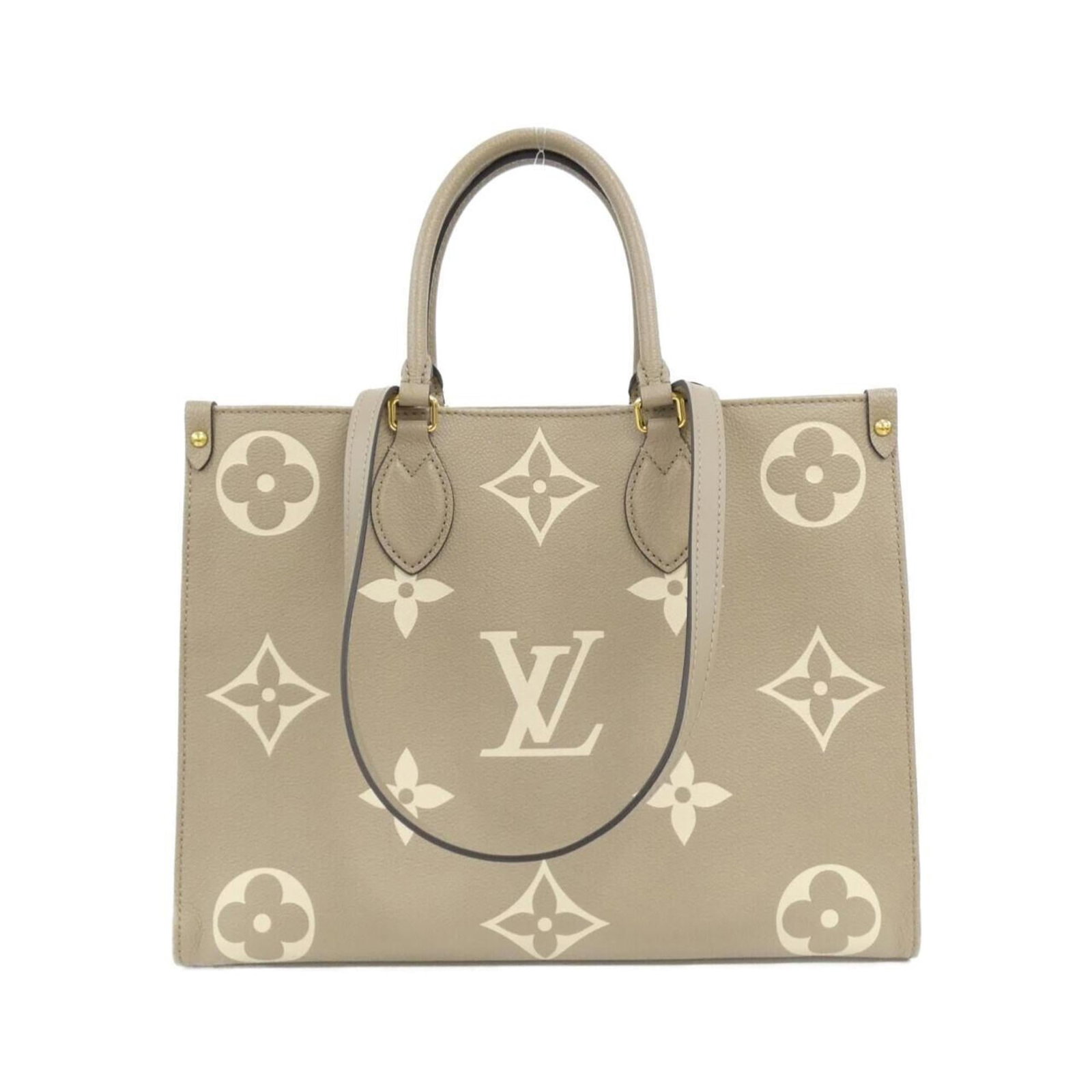 Louis Vuitton Leather Handbag: Louis Vuitton Leather Handbag A timeless classic, this Louis Vuitton leather handbag boasts rich cream-colored calfskin and elegant gold hardware, evoking the iconic style of the French fashion house.