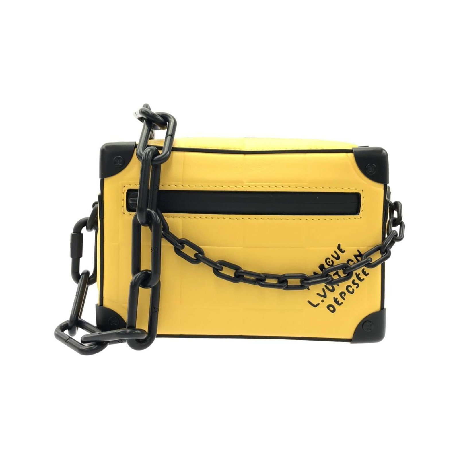 Louis Vuitton Leather Shoulder Bag: Louis Vuitton Leather Shoulder Bag A stylish and timeless piece from the iconic Louis Vuitton brand, this yellow leather shoulder bag boasts classic LV monogramming and premium calf leather constructi