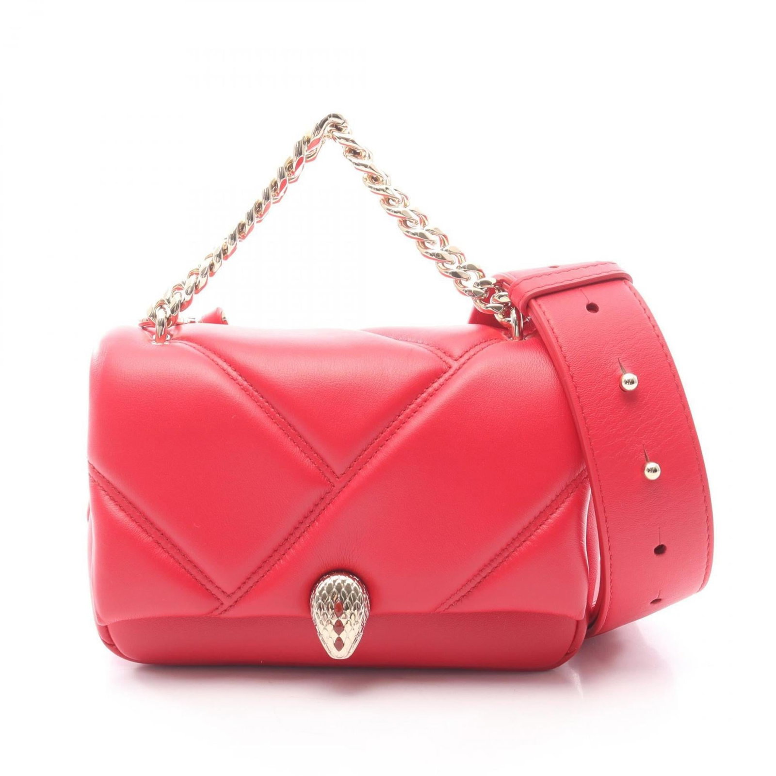 Leather Bvlgari Handbag: Leather Bvlgari Handbag A stunning red leather Bvlgari handbag in excellent condition, with only minor signs of wear from its previous owner. The classic design and rich color make it a timeless acces