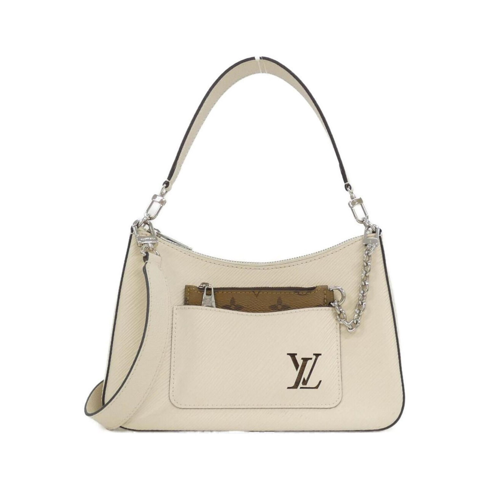 Louis Vuitton Leather Shoulder Bag: Louis Vuitton Leather Shoulder Bag A timeless piece from the iconic Louis Vuitton brand, this classic leather shoulder bag boasts sleek calf leather construction and elegant silver hardware. With its
