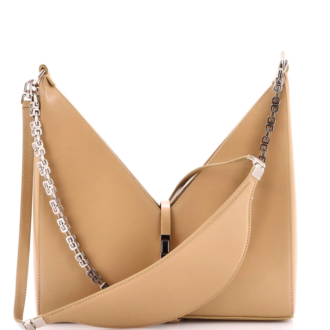 Givenchy Small Leather Cut-Out Shoulder Bag: Givenchy Small Leather Cut-Out Shoulder Bag Elevate your everyday style with the iconic Givenchy Small Leather Cut-Out Shoulder Bag, boasting sleek neutral tones and striking cut-out details that add