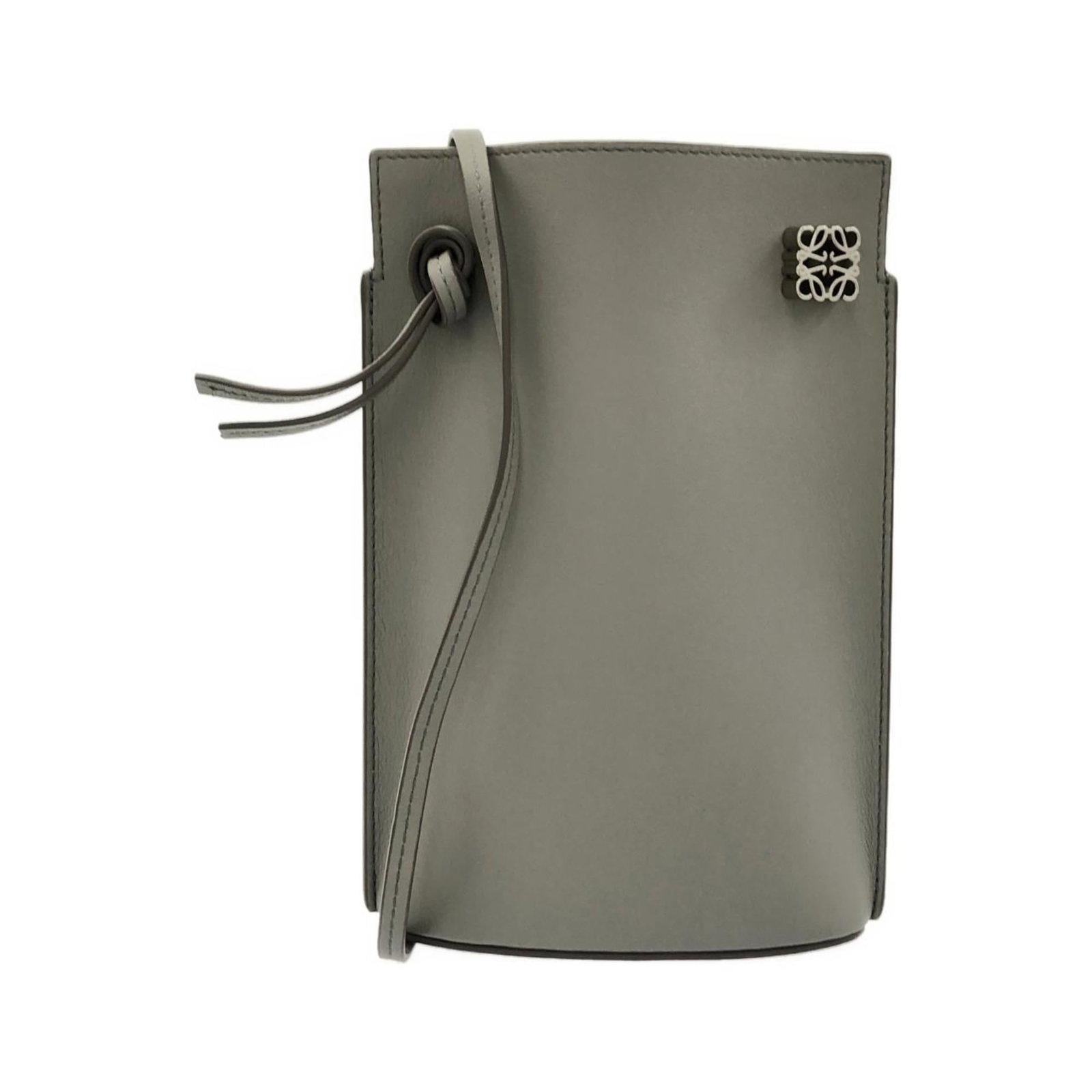 Loewe Leather Shoulder Bag: Loewe Leather Shoulder Bag A timeless and sophisticated shoulder bag, the Loewe Leather Shoulder Bag boasts a rich gray color and sleek silver hardware, crafted from high-quality calfskin leather that