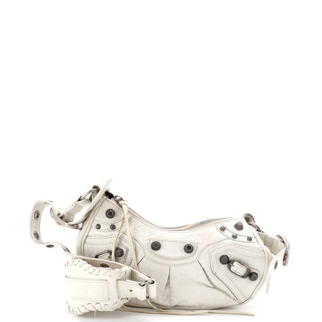 Balenciaga Le Cagole Giant Studs Leather XS Shoulder Bag: Balenciaga Le Cagole Giant Studs Leather XS Shoulder Bag For sale is a rare and iconic Balenciaga Le Cagole Giant Studs Leather shoulder bag in pristine white leather, boasting oversized giant studs t