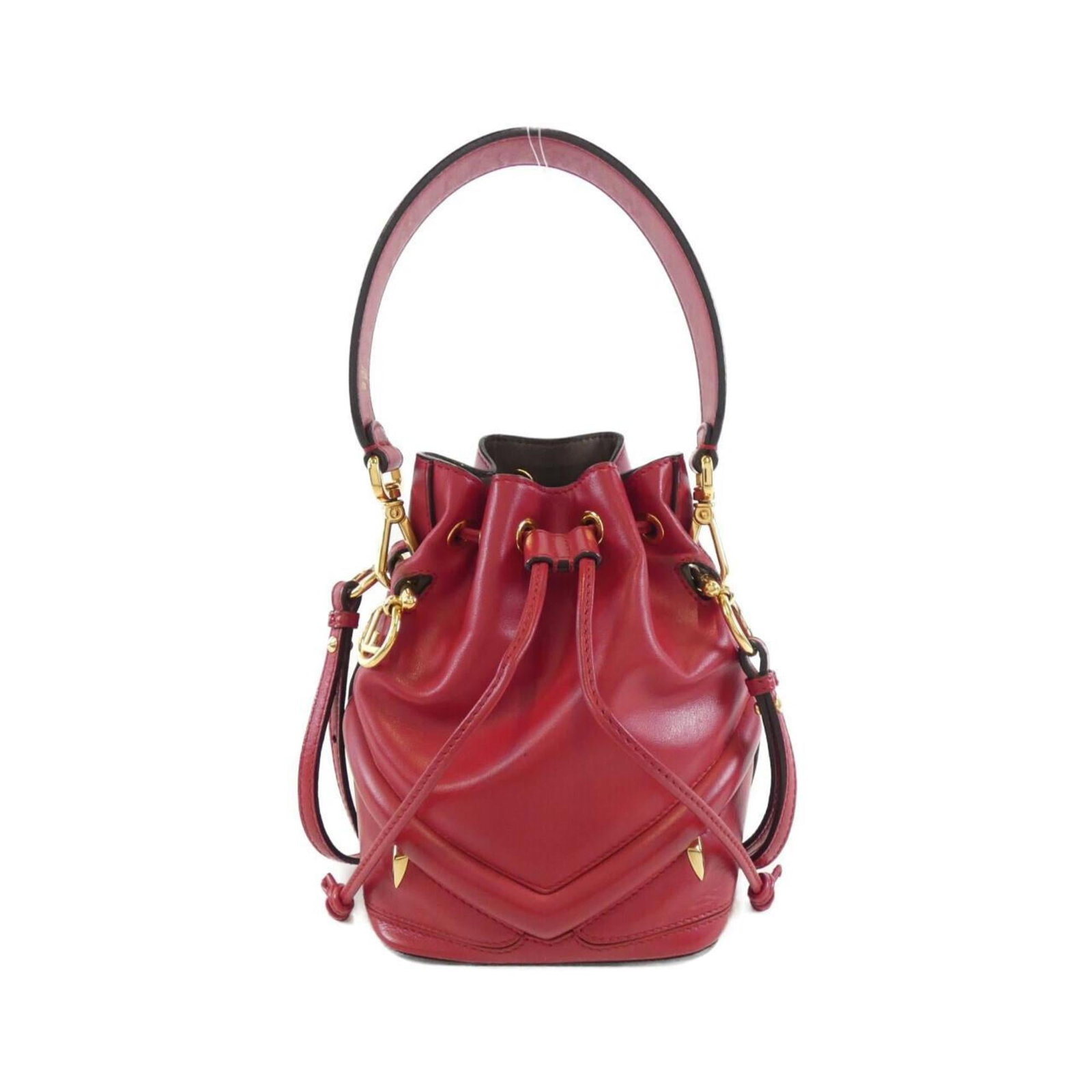 Leather Fendi Handbag: Leather Fendi Handbag A stunning Fendi leather handbag in rich red, adorned with sleek gold hardware, adds a touch of luxury to any outfit. With its classic design and high-quality calfskin material,