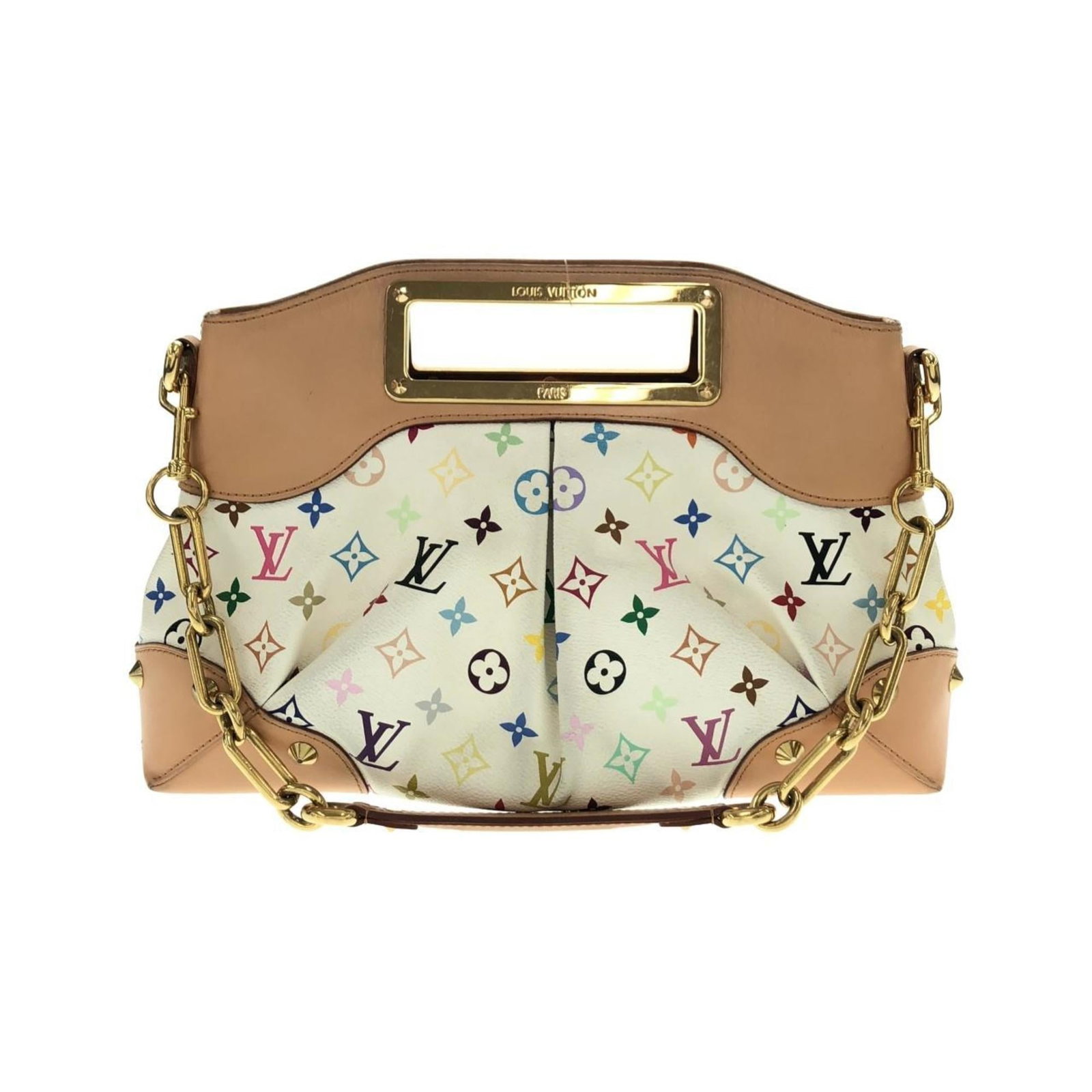 Louis Vuitton Coated Canvas Handbag: Louis Vuitton Coated Canvas Handbag A pristine Louis Vuitton handbag in white coated canvas, adorned with gold hardware, exudes timeless elegance and sophistication. With its classic design and durabl