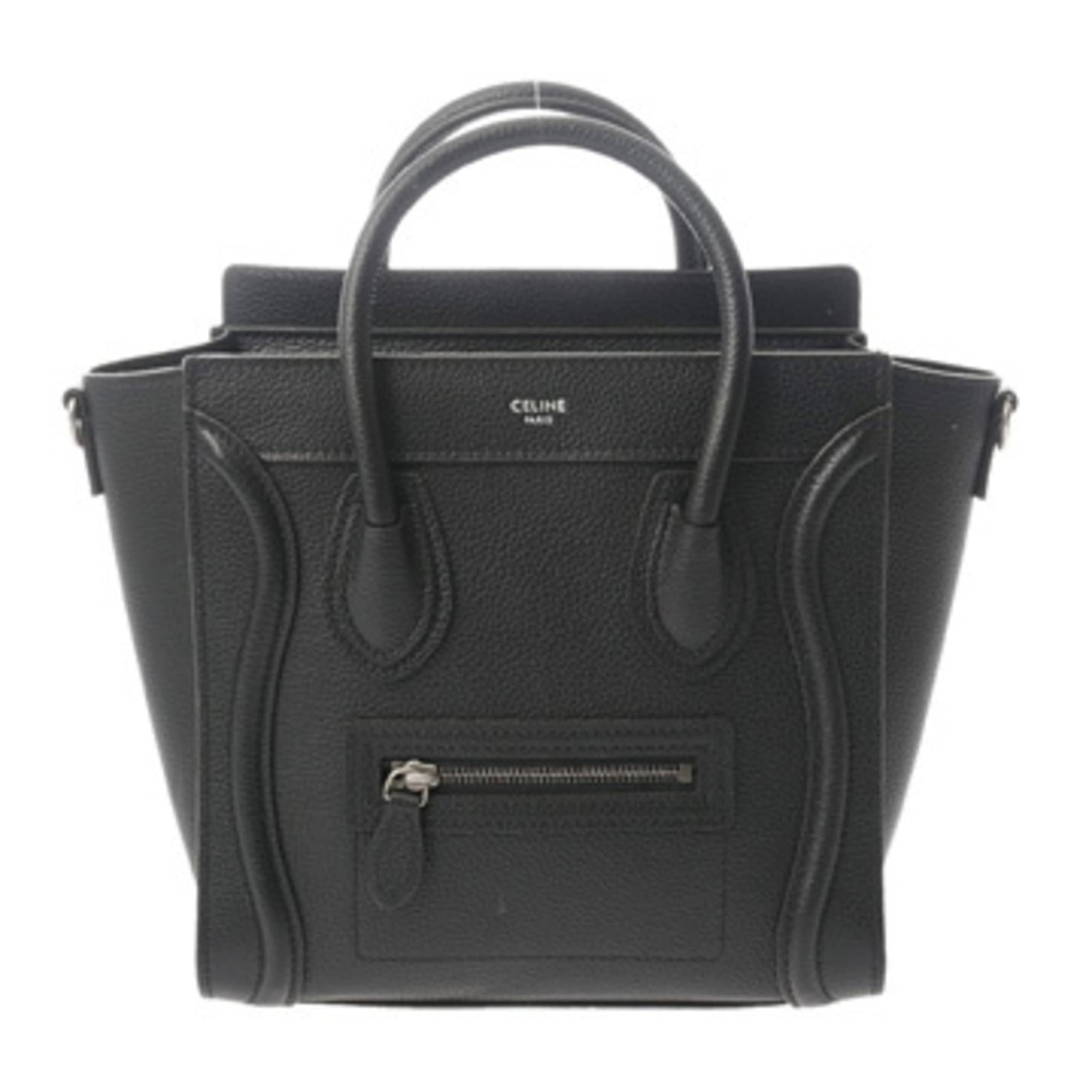 Handbag Celine: Handbag Celine A sleek and sophisticated Celine handbag in black, adorned with silver hardware, adds a touch of luxury to any outfit. With its compact size and sturdy construction, this versatile bag