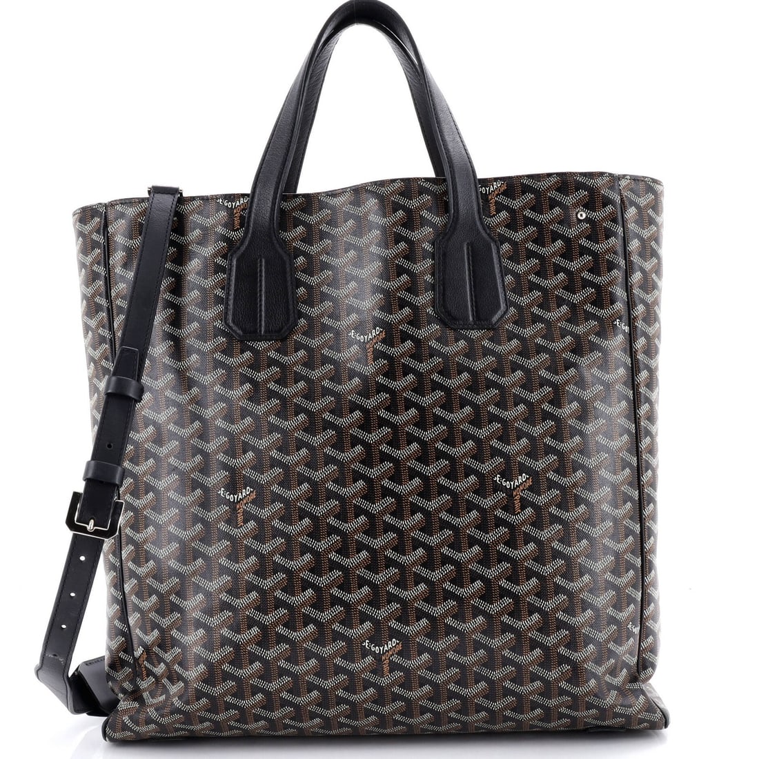 Goyard Voltaire III Coated Canvas Tote: Goyard Voltaire III Coated Canvas Tote The Goyard Voltaire III Coated Canvas Tote is a timeless and stylish accessory, boasting a rich brown exterior with a vibrant orange interior. Its durable canvas