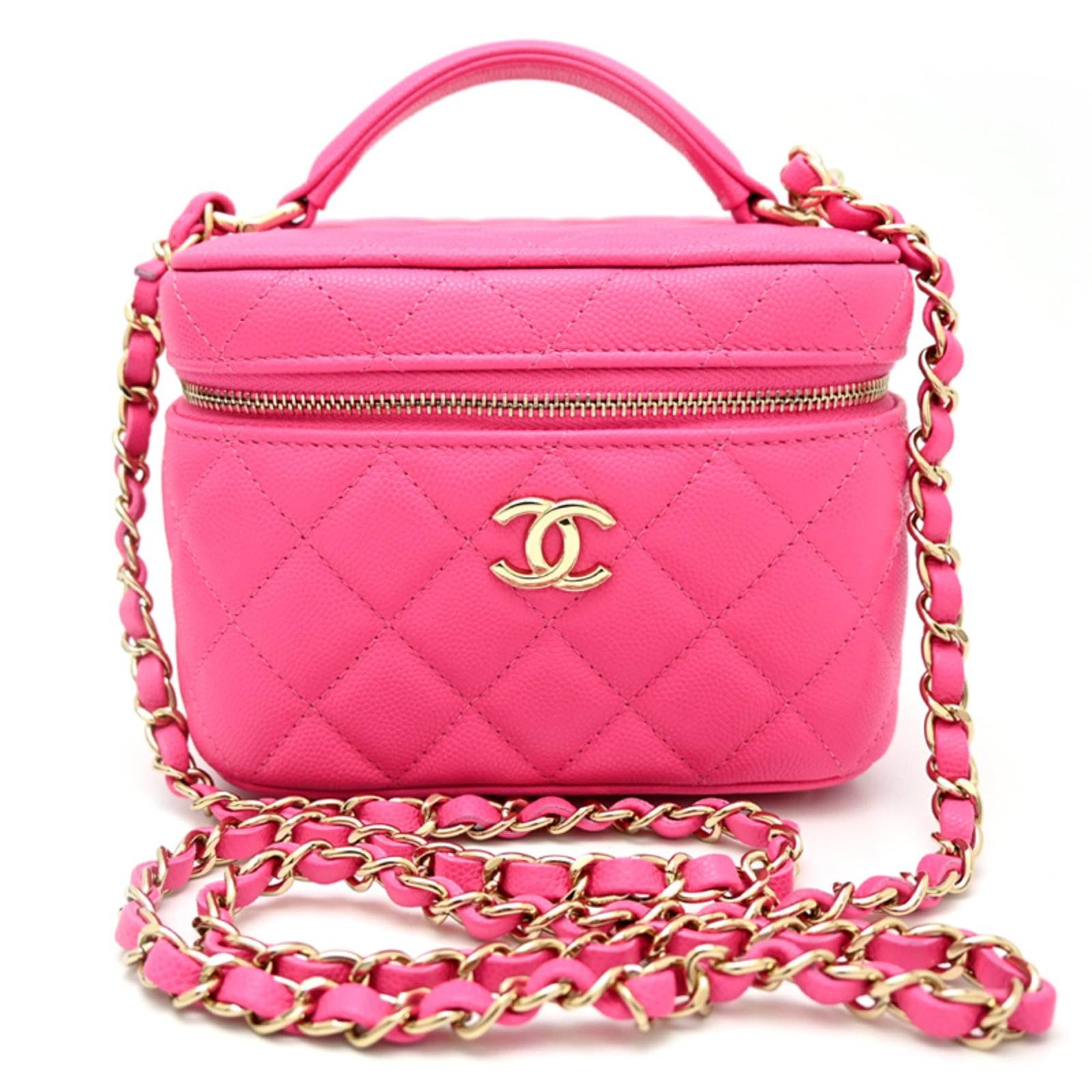 Chanel Grained Calfskin Shoulder Bag: Chanel Grained Calfskin Shoulder Bag A timeless Chanel shoulder bag in pink, crafted from rich grained calfskin that develops a beautiful patina with age. With its classic design and elegant proportio