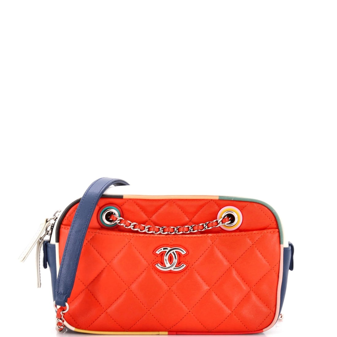 Chanel Cuba Camera Bag in Quilted Lambskin Small: Chanel Cuba Camera Bag in Quilted Lambskin Small The iconic Chanel Cuba Camera Bag in Quilted Lambskin Small is a coveted accessory for any fashion enthusiast. With its vibrant orange exterior, rich q