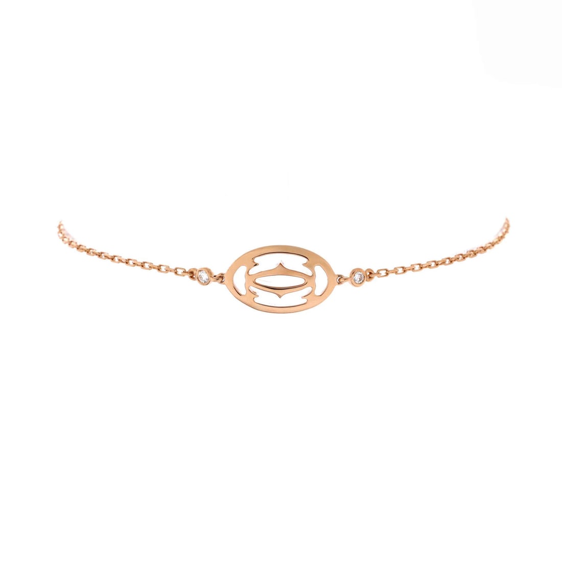 Diamonds Cartier Double C Logo Bracelet 18K Rose Gold with: Diamonds Cartier Double C Logo Bracelet 18K Rose Gold with For the discerning collector, this exquisite Cartier Double C Logo Bracelet is a true showstopper. Crafted from 18K rose gold and adorned
