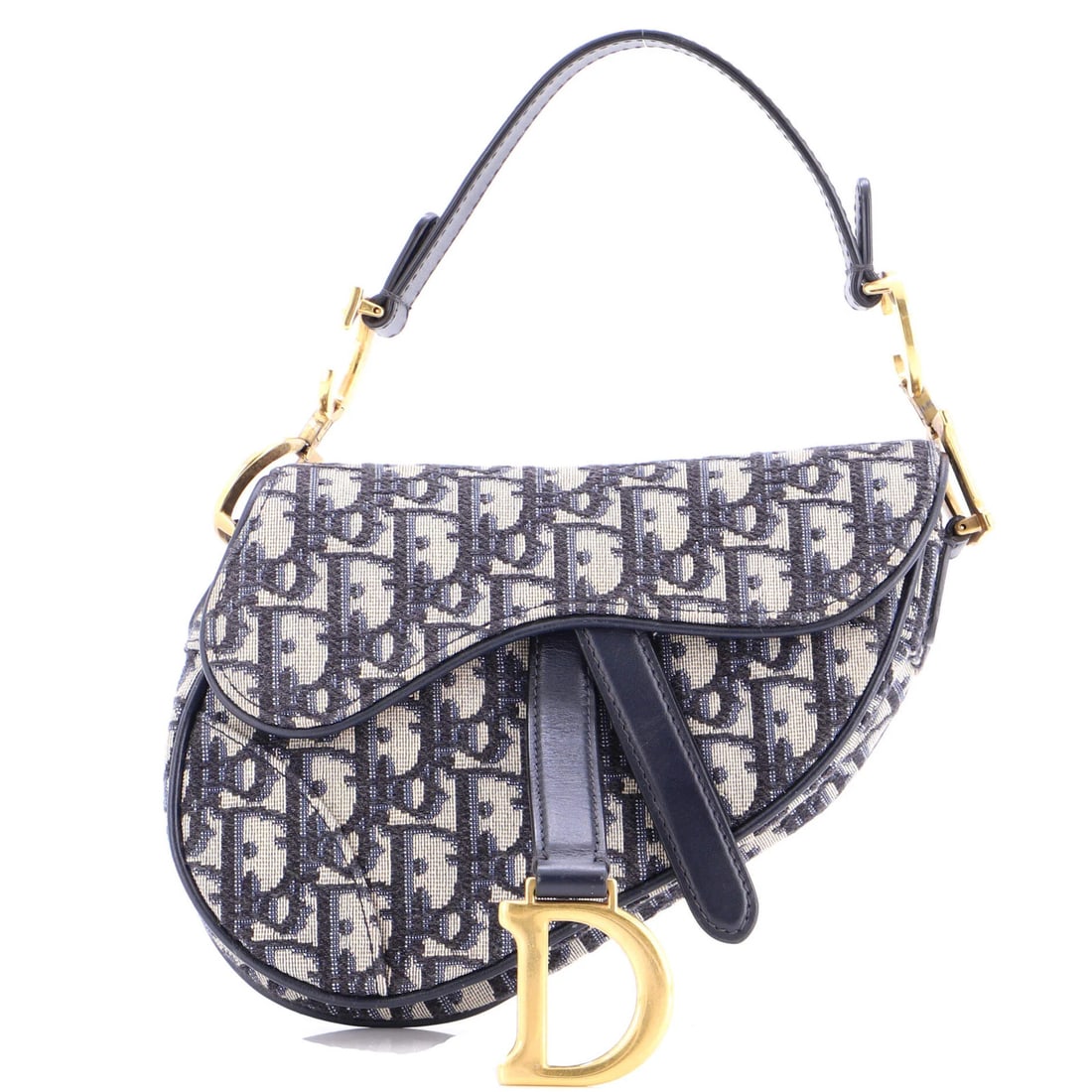Christian Dior Mini Oblique Canvas Saddle Handbag: Christian Dior Mini Oblique Canvas Saddle Handbag Elevate your everyday style with the iconic Christian Dior Mini Oblique Canvas Saddle Handbag, boasting a chic blue canvas exterior and neutral interi