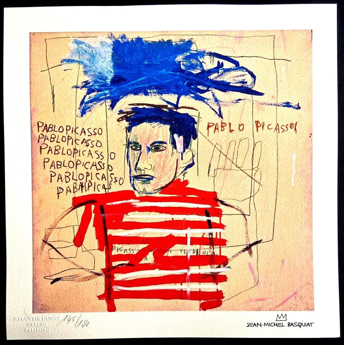 Stamp Jean-Michel Basquiat Lithograph "Homage to Picasso" Signature: Stamp Jean-Michel Basquiat Lithograph "Homage to Picasso" Signature This rare and highly sought-after stamp is a unique opportunity to own a piece of art history, featuring an original signature by Je
