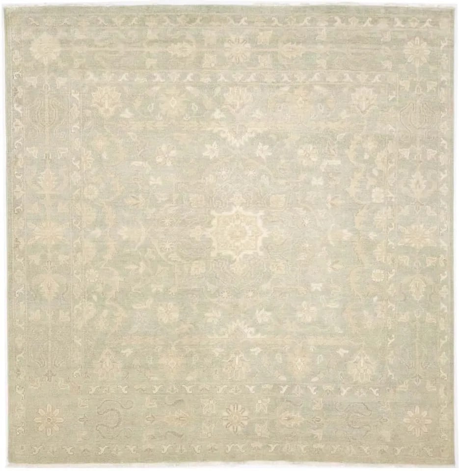 Magic Rugs - Muted Aqua Floral 10x10 Transitional Oriental Square Rug: Magic Rugs - Muted Aqua Floral 10x10 Transitional Oriental Square Rug Experience the warmth and tranquility of our hand-knotted Magic Rug, woven with love in traditional Oriental style. Its unique ble