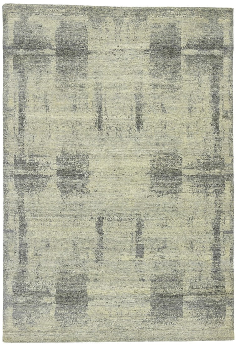 Distressed Modern Hand-Carded Wool 6x9 Bedroom Rug: Distressed Modern Hand-Carded Wool 6x9 Bedroom Rug Experience the warmth and texture of hand-carded wool in this stunning, modern area rug. Made from 100% natural fibers, it boasts an eco-friendly des