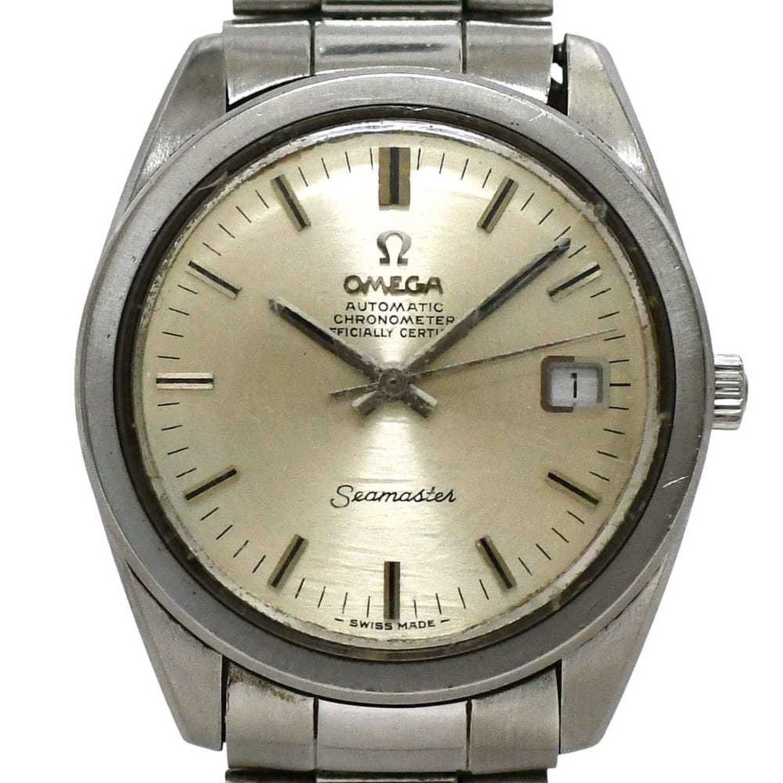 Wristwatch Omega: Wristwatch Omega A pre-owned Omega wristwatch, boasting a sleek 36.3mm stainless steel case and gold dial, is up for grabs. This iconic timepiece, known for its durability and style, still packs a pun
