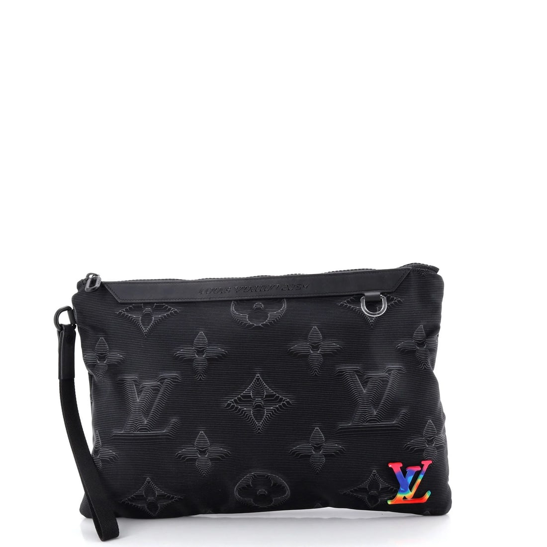 Louis Vuitton Monogram Textile A4 Pouch - Limited Edition 2054: Louis Vuitton Monogram Textile A4 Pouch - Limited Edition 2054 A rare opportunity to own a piece of luxury, the Louis Vuitton Monogram Textile A4 Pouch Limited Edition 2054 is a stunning black clutch