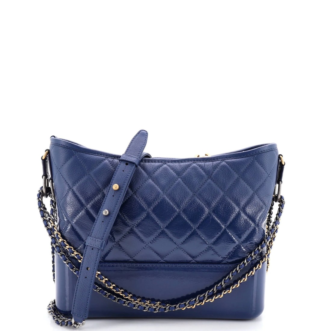 Medium Chanel Gabrielle Hobo Quilted Goatskin and Patent: Medium Chanel Gabrielle Hobo Quilted Goatskin and Patent Experience the timeless elegance of Chanel's Gabrielle Hobo, boasting a stunning blue quilted goatskin exterior and patent leather accents