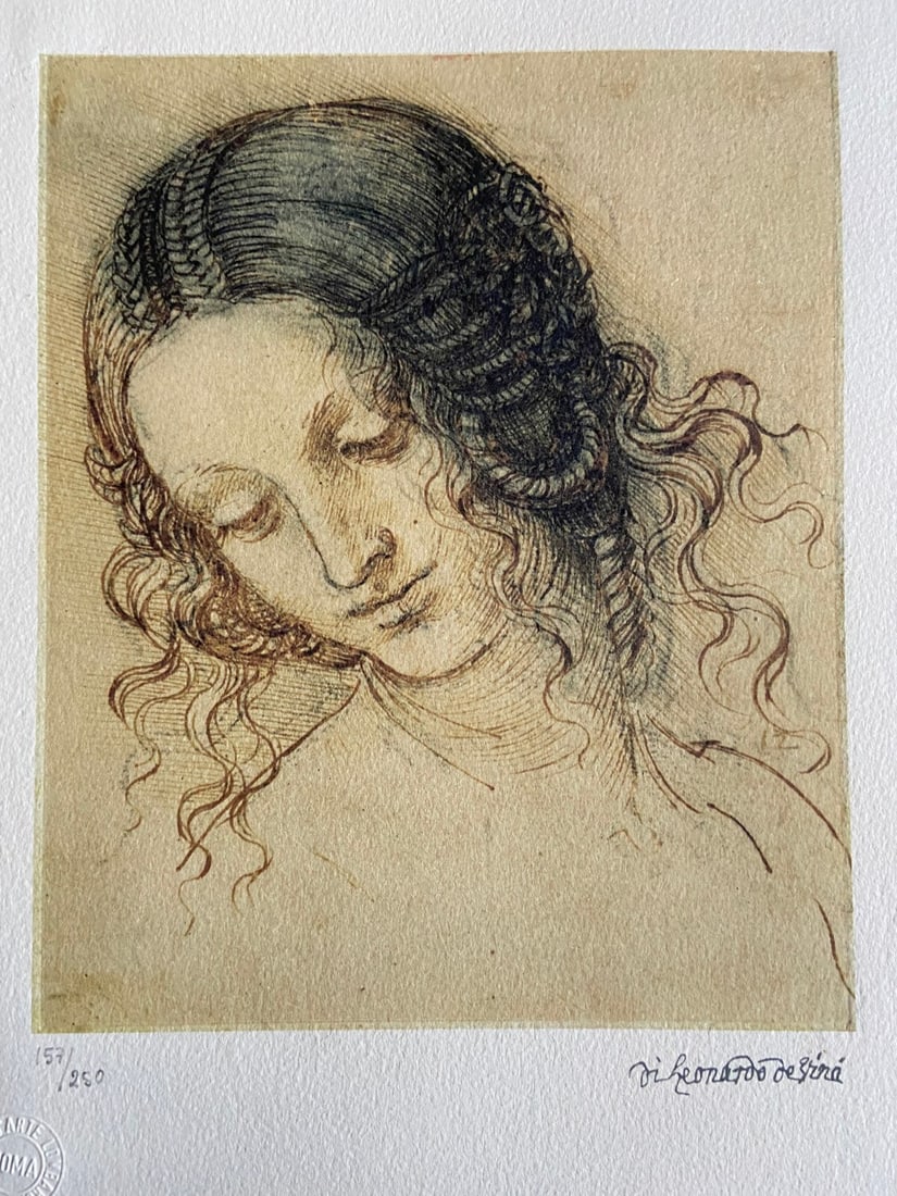 Leonardo Da Vinci Lithograph 1998: Leonardo Da Vinci Lithograph 1998 A rare and exquisite original lithograph by Gustav Klimt, "Head of Leda", is up for auction. Printed in 1998 by the skilled hands of Lombard art graphics in Rome, thi