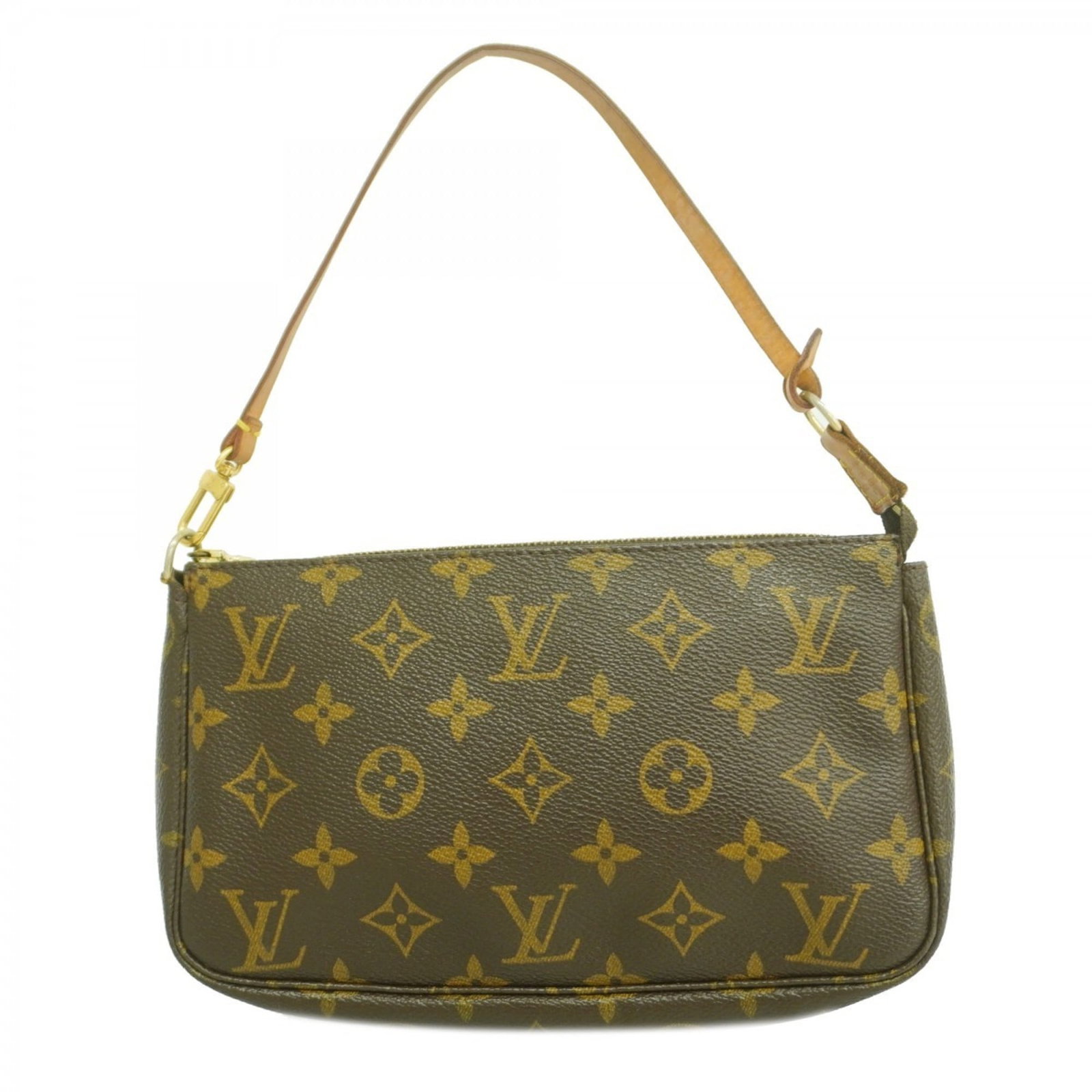 Pouch Louis Vuitton: Pouch Louis Vuitton A pre-owned Louis Vuitton pouch in rich brown leather, boasting the iconic monogram pattern and timeless design that exudes luxury. With its compact size and versatile style, this