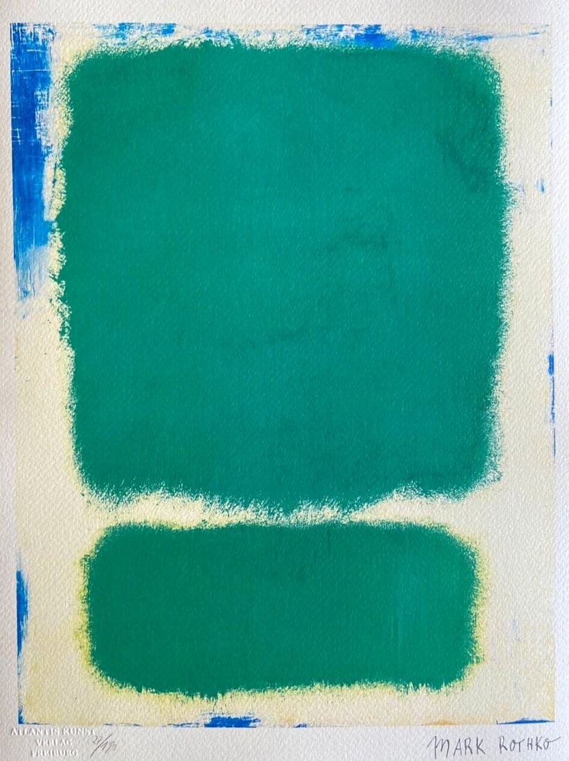 Mark Rothko Lithograph #Op Numbered: Mark Rothko Lithograph #Op Numbered Experience the iconic style of Mark Rothko with this rare lithograph, printed in 1978 by Atlantis Verlag in Freiburg. Measuring 30 x 40 cm, this numbered edition pi