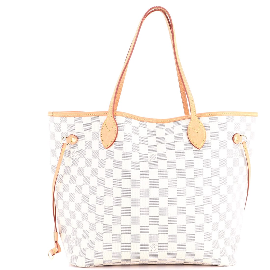 Louis Vuitton Neverfull Tote in Damier MM: Louis Vuitton Neverfull Tote in Damier MM A timeless and iconic Louis Vuitton Neverfull Tote in pristine condition, boasting the signature Damier MM pattern on its white canvas exterior. With its spac
