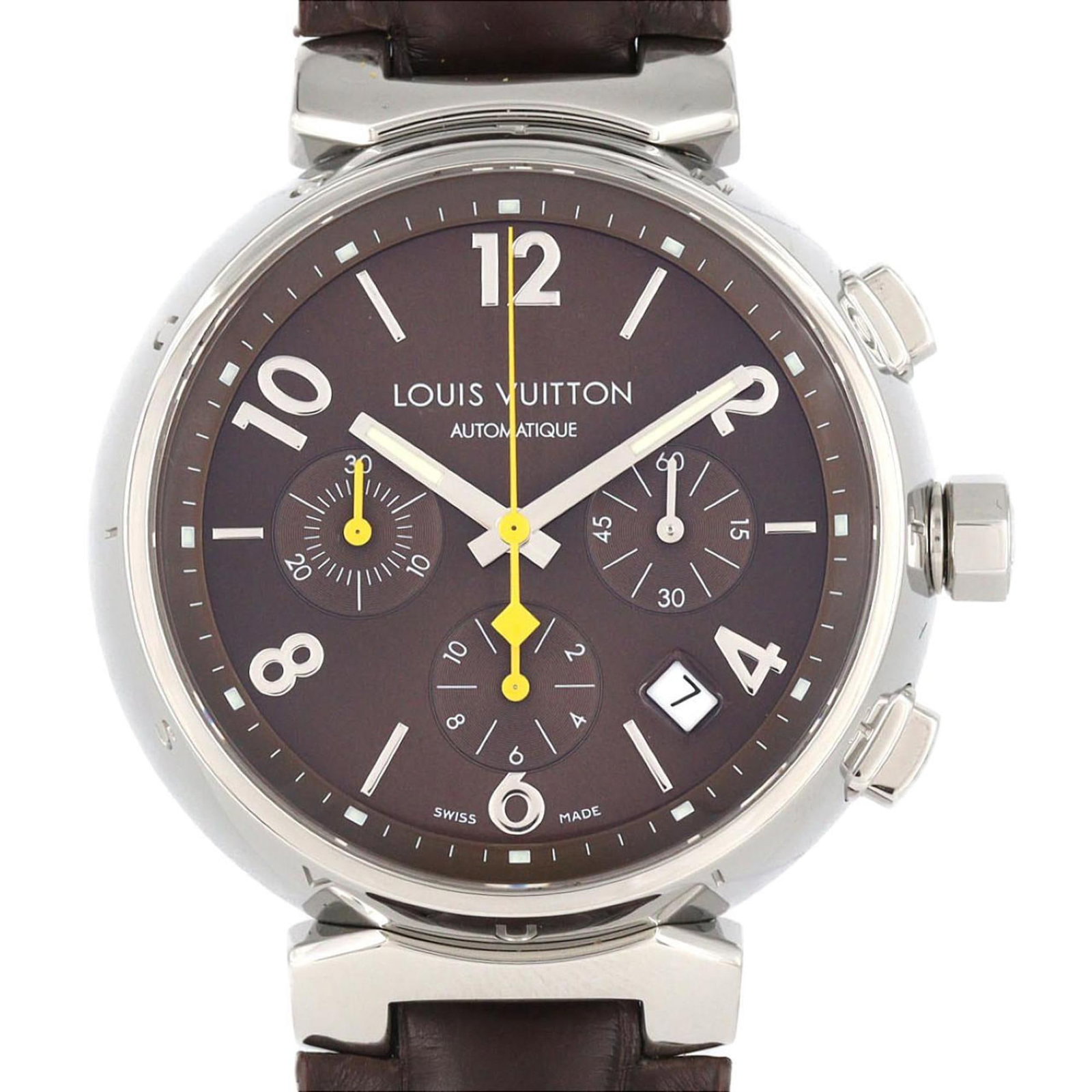 Wristwatch Louis Vuitton: Wristwatch Louis Vuitton A pre-owned Louis Vuitton wristwatch, boasting a sleek 41.5mm stainless steel case and rich brown dial, is up for grabs. With its classic design and durable construction, this
