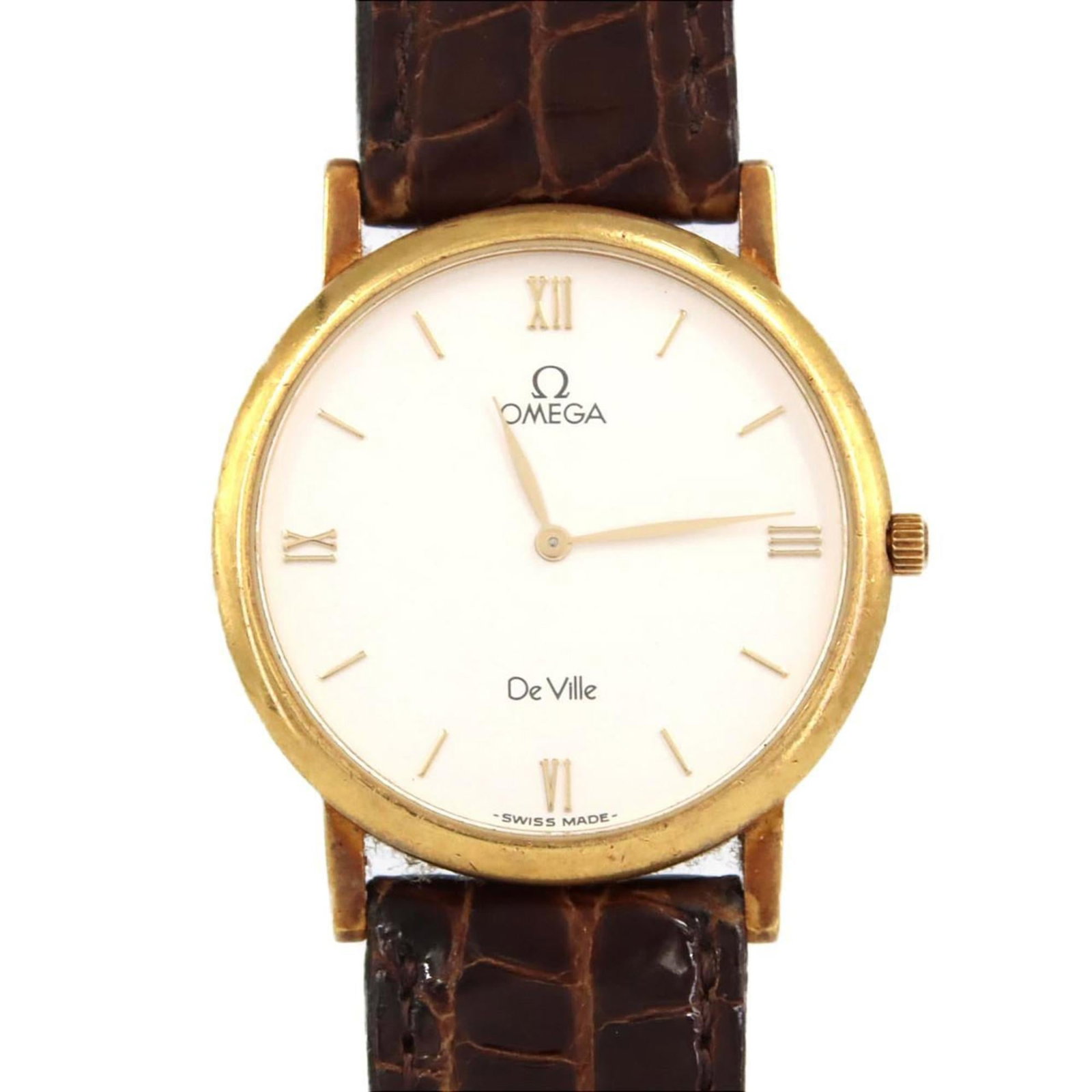 Wristwatch Omega: Wristwatch Omega A vintage Omega wristwatch in yellow gold, boasting a sleek 32mm case and silver dial, is up for grabs. With its classic design and timeless elegance, this watch is sure to make a sta