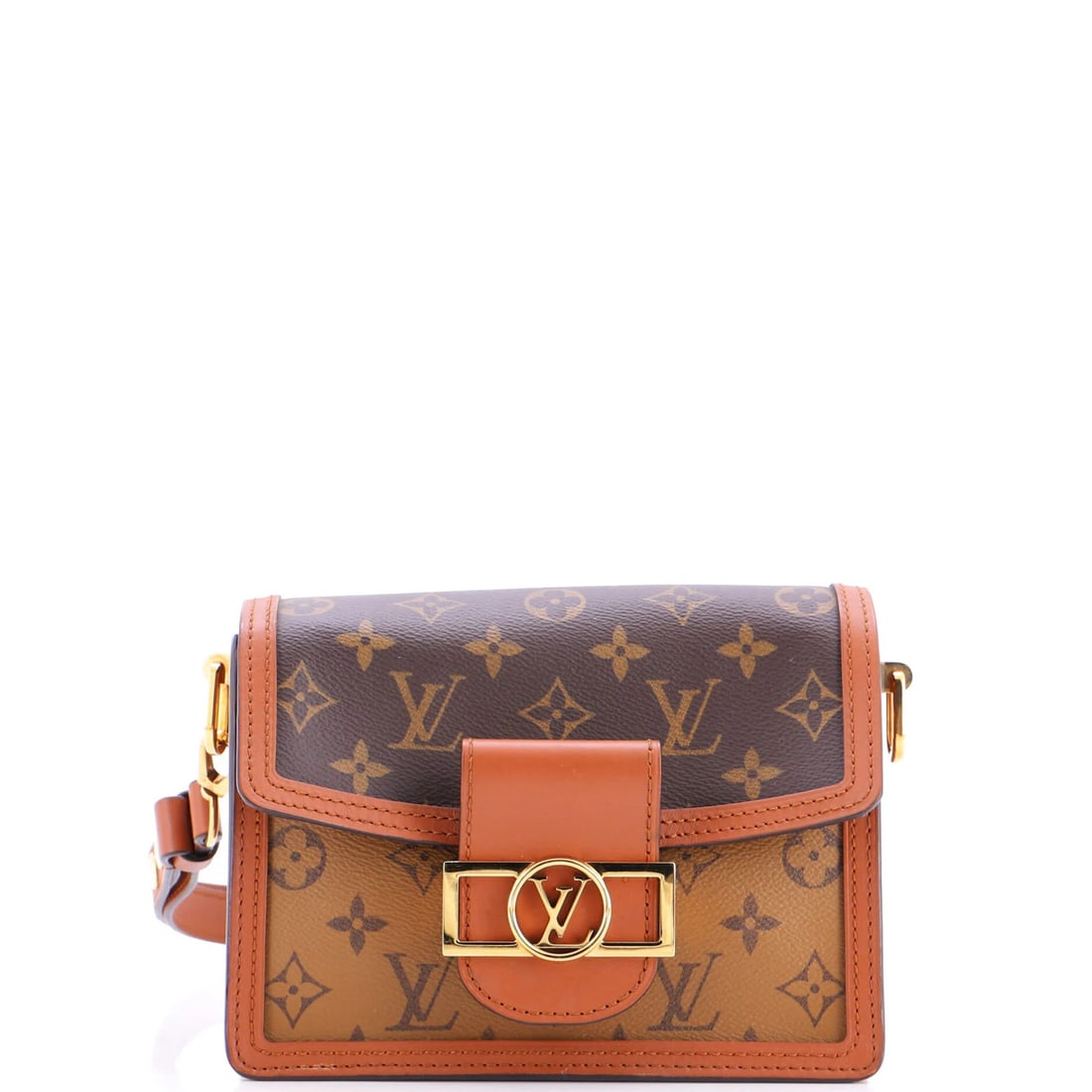 Louis Vuitton Mini Dauphine Shoulder Bag in Reverse Monogram Canvas: Louis Vuitton Mini Dauphine Shoulder Bag in Reverse Monogram Canvas Elevate your everyday style with the iconic Louis Vuitton Mini Dauphine Shoulder Bag, crafted from luxurious reverse monogram