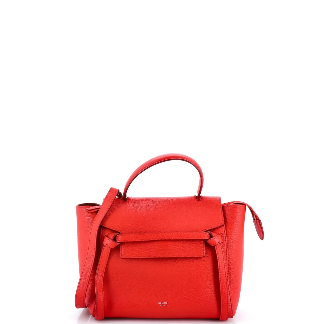 Textured Leather Mini Celine Belt Bag: Textured Leather Mini Celine Belt Bag Elevate your everyday style with the iconic Celine Textured Leather Mini Belt Bag, boasting a sleek red exterior and rich suede interior. The bag's textured leath