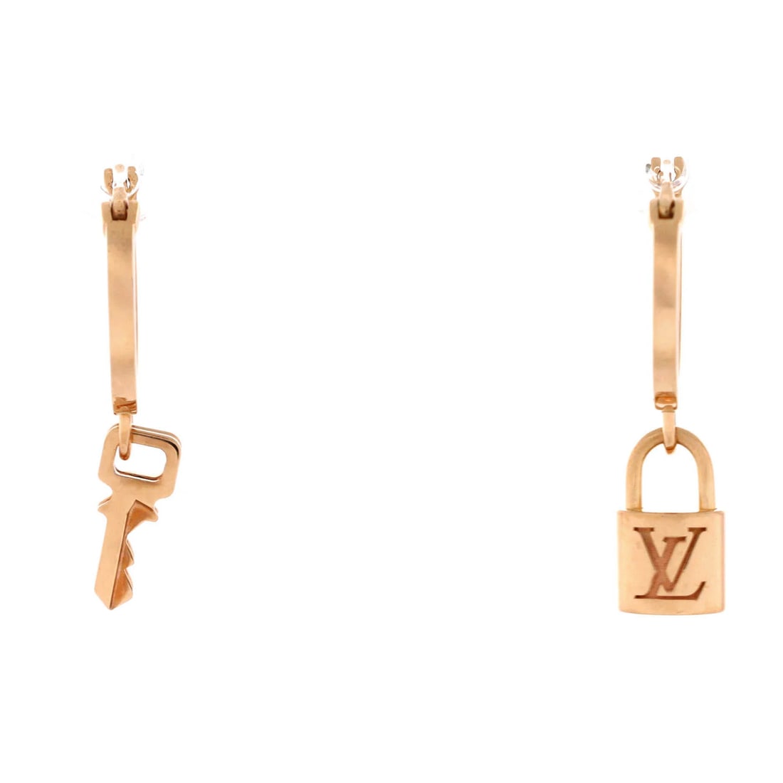 Louis Vuitton Lockit Hoop Earrings in 18k Rose Gold: Louis Vuitton Lockit Hoop Earrings in 18k Rose Gold Elevate your style with the iconic Lockit Hoop Earrings from Louis Vuitton, crafted in 18k rose gold for a touch of luxury and sophistication. The s
