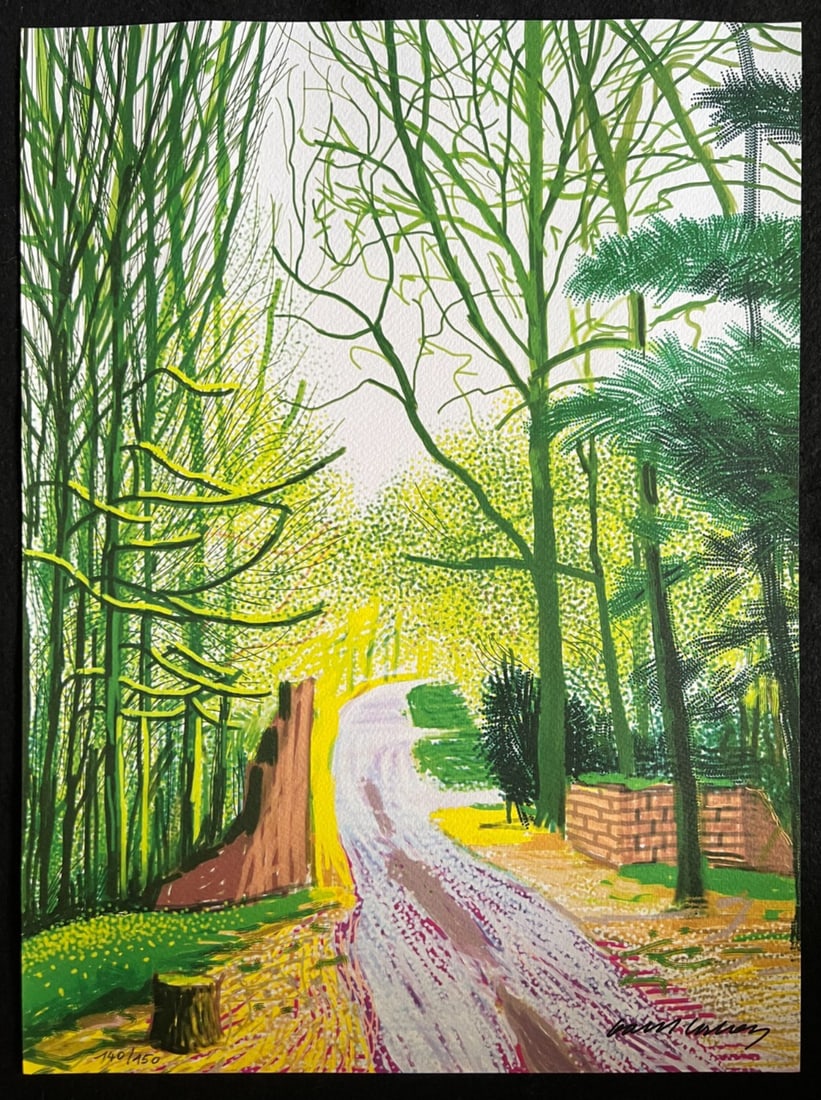 & David Hockney Lithograph Op Numbered Limited: & David Hockney Lithograph Op Numbered Limited Experience the vibrant pop art style of David Hockney in his limited edition lithograph, "Spring arrives in Woodgate Yorkshire". This numbered print is