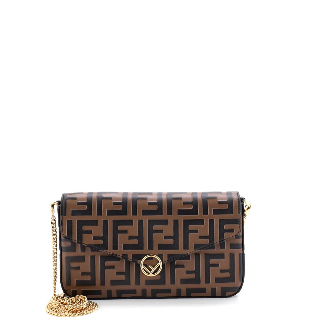 Fendi F Is Fendi Envelope Clutch in Zucca Embossed Leather on Chain: Fendi F Is Fendi Envelope Clutch in Zucca Embossed Leather on Chain Elevate your evening look with the iconic Fendi F Is Fendi Envelope Clutch, boasting stunning Zucca embossed leather on chain