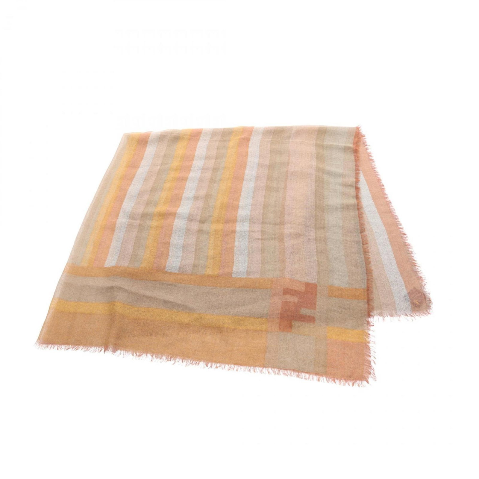 Cashmere - Fendi Stole Silk: Cashmere - Fendi Stole Silk Experience the opulence of Fendi's iconic stole, crafted from luxurious silk and cashmere for a truly regal touch. Measuring 1.4m x 1.4m, this statement piece is perfect fo