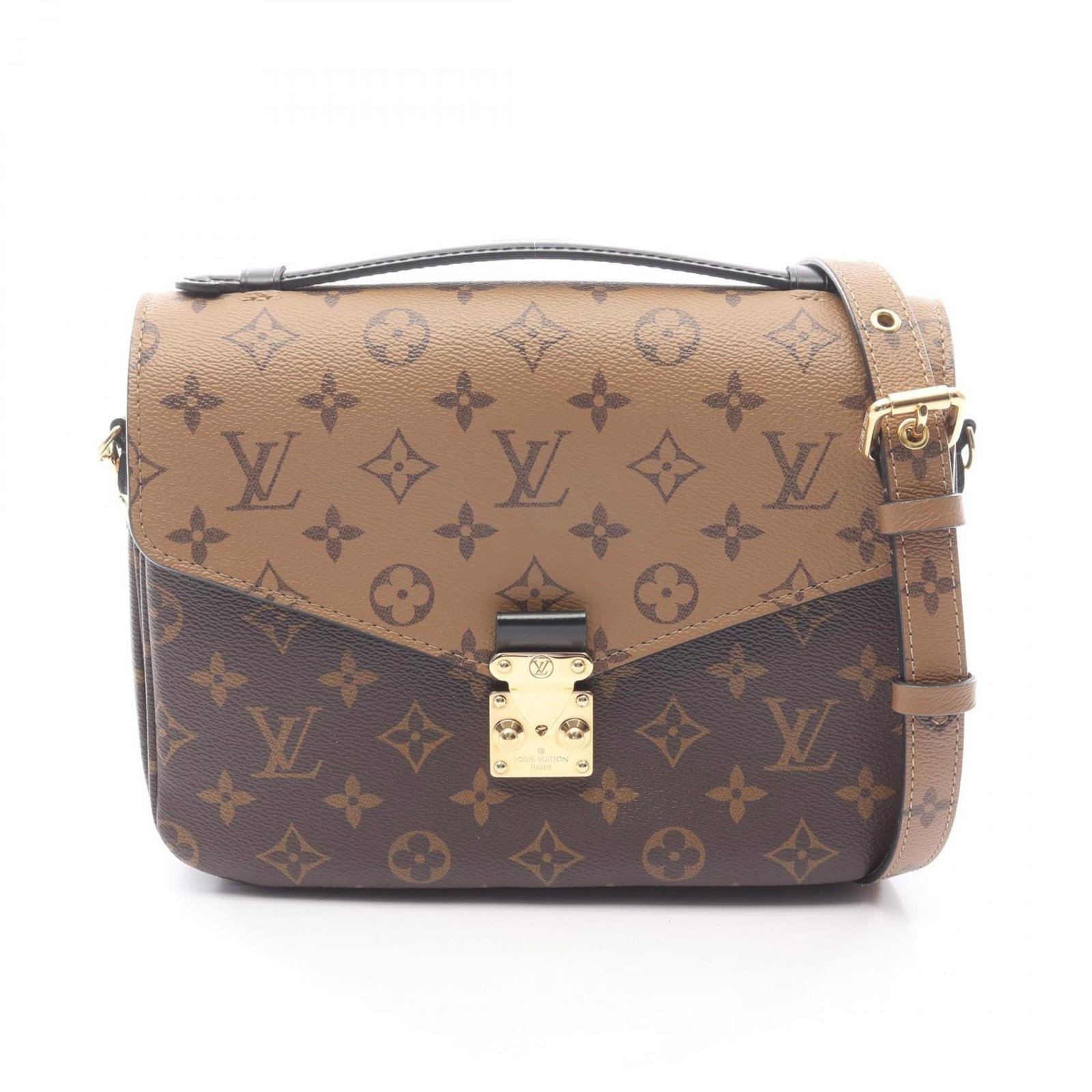 Louis Vuitton Pochette Coated Canvas Leather Handbag: Louis Vuitton Pochette Coated Canvas Leather Handbag A timeless Louis Vuitton pochette, crafted from luxurious coated canvas and supple leather, boasts the iconic monogram pattern in reverse, adding a