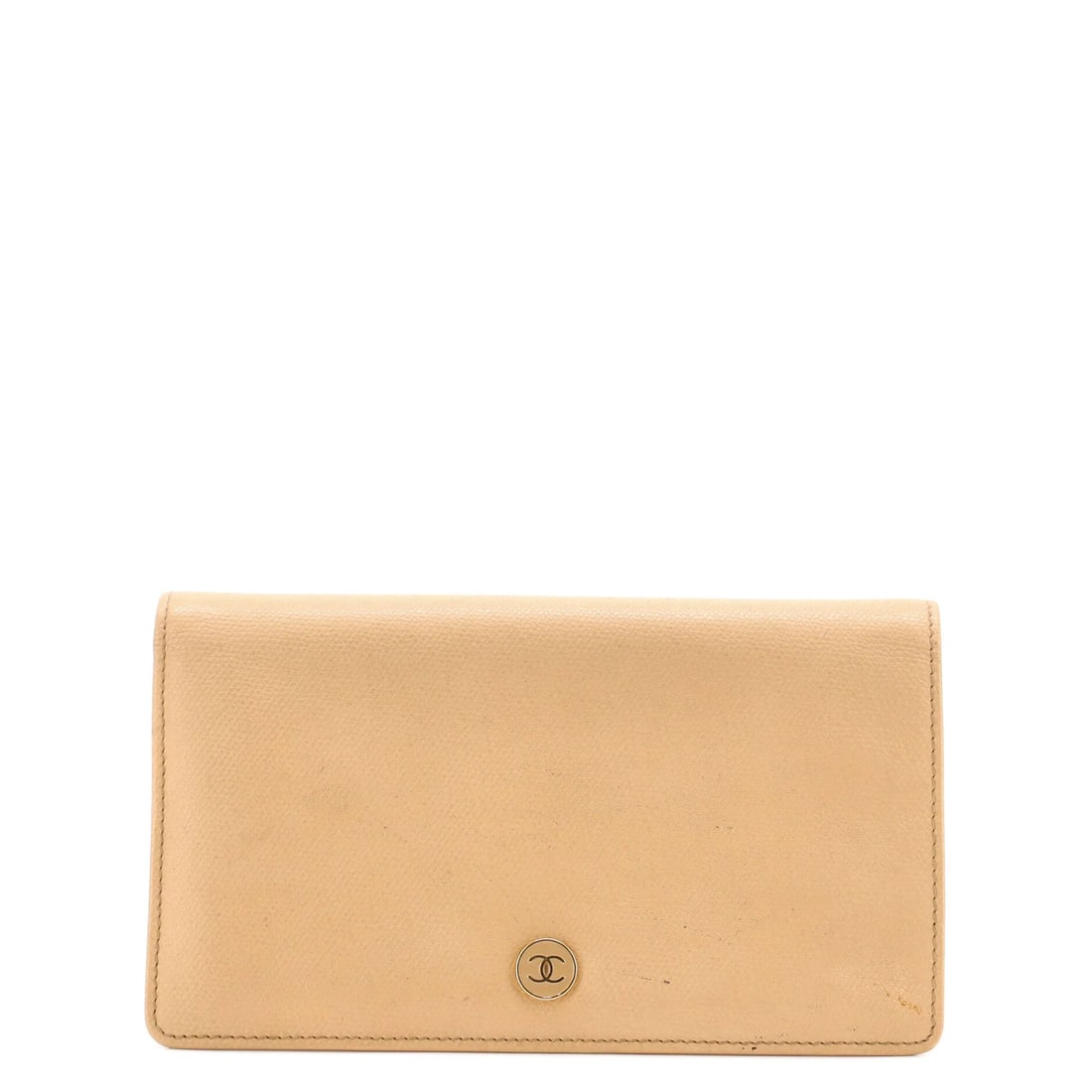 Chanel CC Button Bi-Fold Leather Wallet Long: Chanel CC Button Bi-Fold Leather Wallet Long A timeless piece from the iconic Chanel brand, this long CC Button Bi-Fold Leather Wallet boasts sleek neutral tones and premium leather construction. The