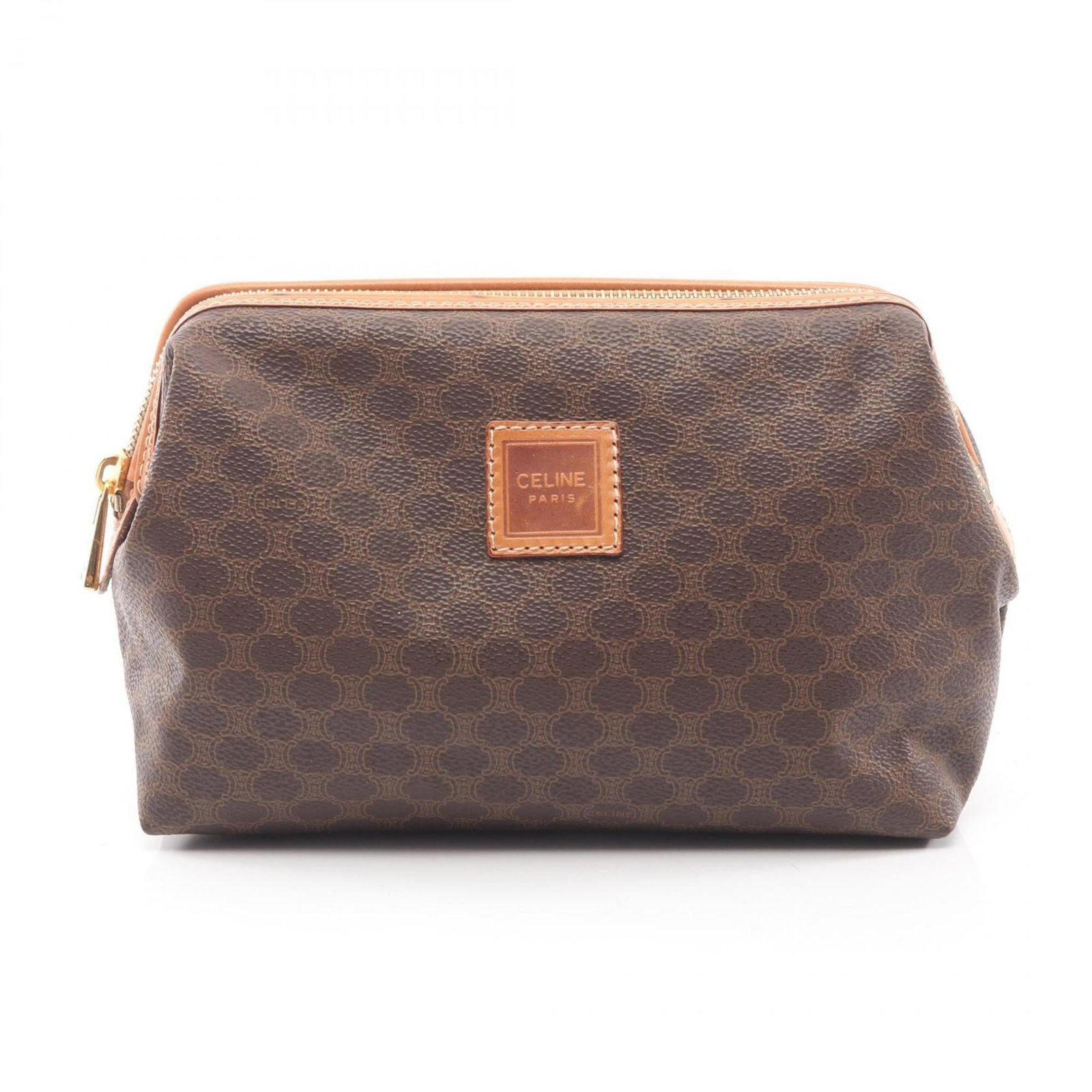 Celine Pouch in Leather and PVC: Celine Pouch in Leather and PVC A stylish and versatile Celine pouch, crafted from rich leather and durable PVC, adds an edgy touch to any outfit. With its classic brown hue and sleek design, this pre