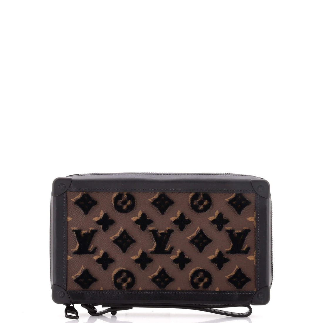 Louis Vuitton Soft Trunk Clutch in Monogram Tuffetage Canvas: Louis Vuitton Soft Trunk Clutch in Monogram Tuffetage Canvas Elevate your evening look with the iconic Louis Vuitton Soft Trunk Clutch, boasting the signature Monogram Tuffetage canvas exterior in sle