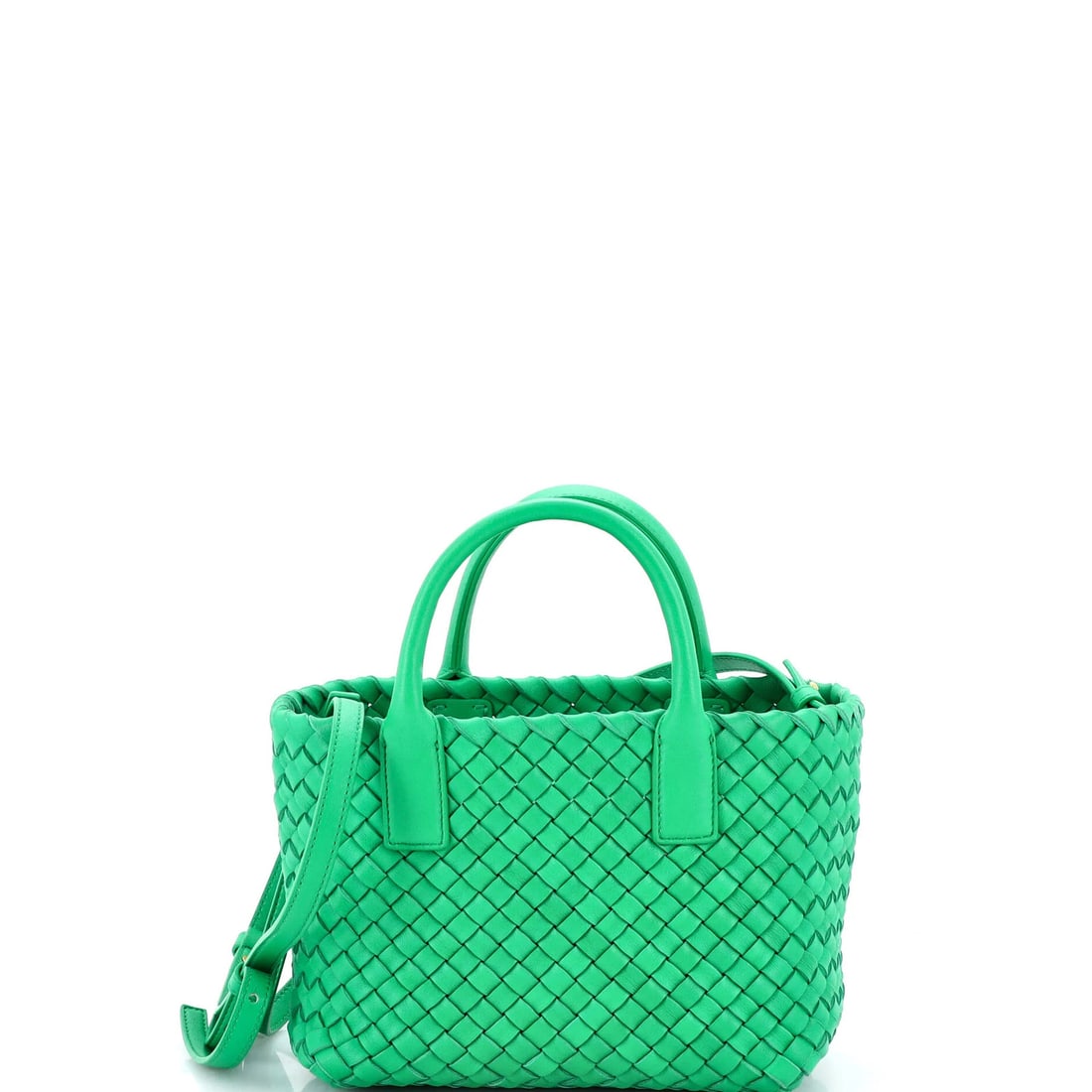 Bottega Veneta Mini Intrecciato Nappa Cabat Tote: Bottega Veneta Mini Intrecciato Nappa Cabat Tote Experience the timeless elegance of Bottega Veneta's iconic Cabat Tote, crafted from rich green Intrecciato Nappa leather that develops a beautiful pat