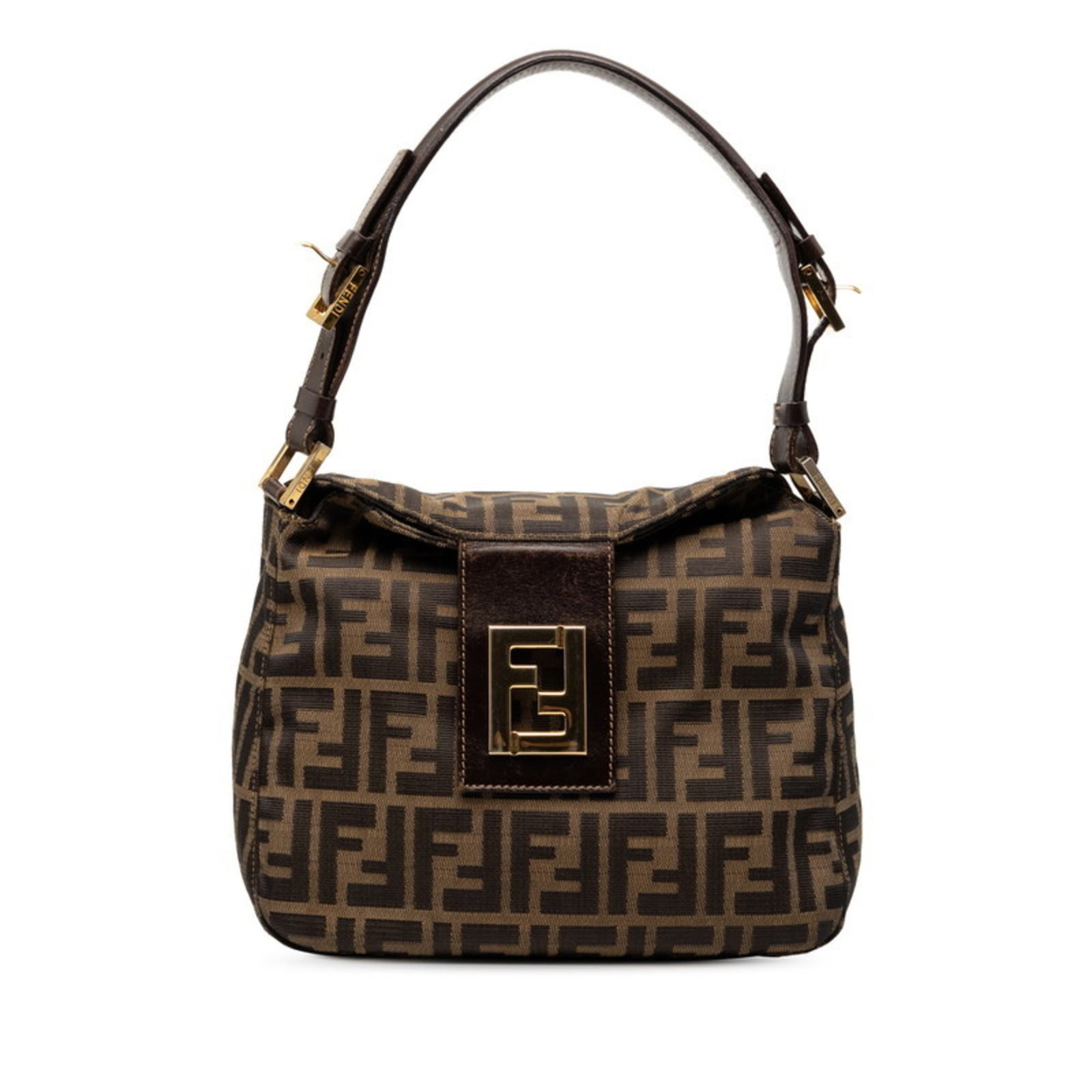 Fendi Canvas Shoulder Bag in Leather: Fendi Canvas Shoulder Bag in Leather A timeless and stylish Fendi canvas shoulder bag, crafted from high-quality leather, boasts a classic khaki brown hue that adds a touch of sophistication to any ou