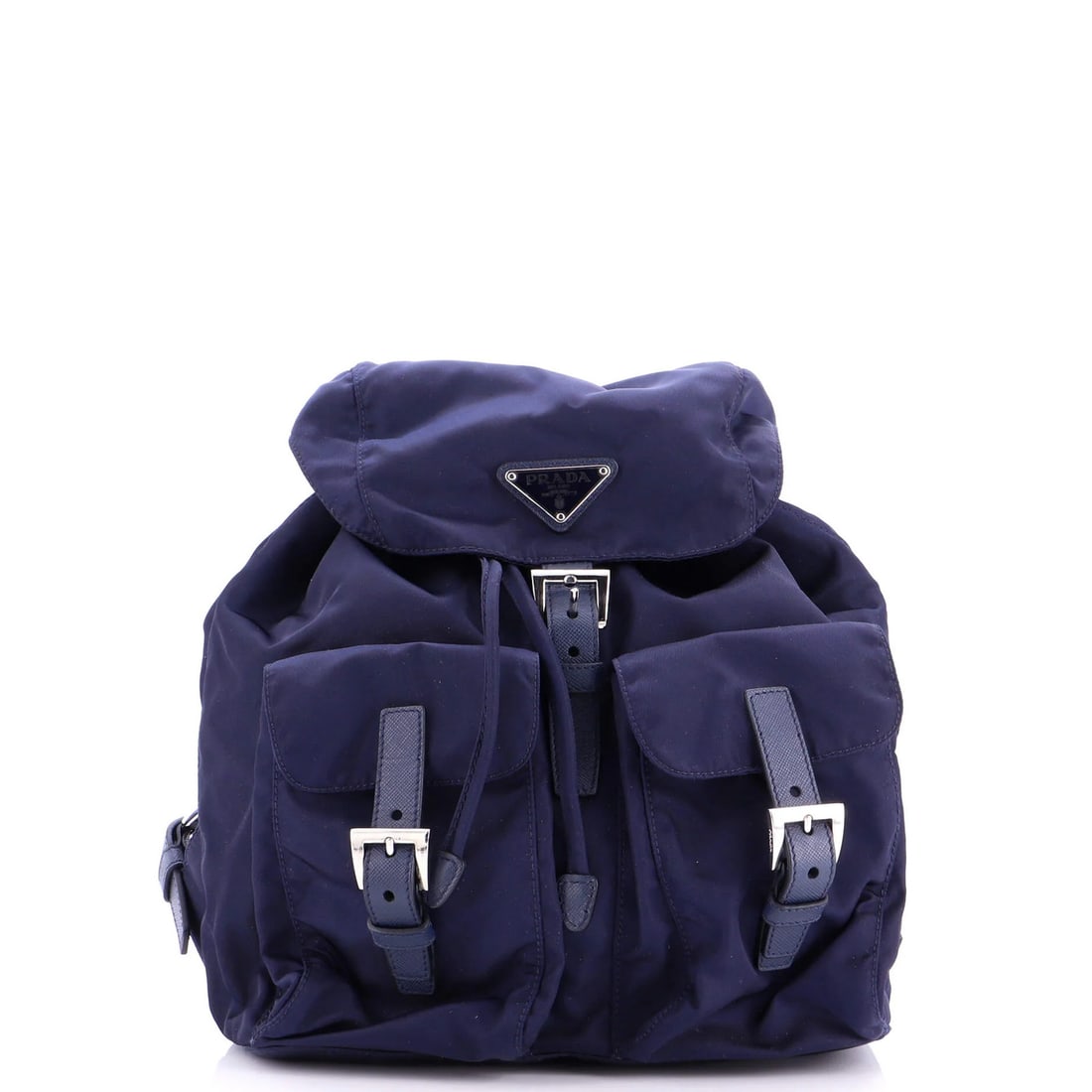Prada Vela Double Front Pocket Backpack in Tessuto and Saffiano Leather: Prada Vela Double Front Pocket Backpack in Tessuto and Saffiano Leather The Prada Vela Double Front Pocket Backpack is a stylish and functional piece, boasting a sleek tessuto exterior paired with dur