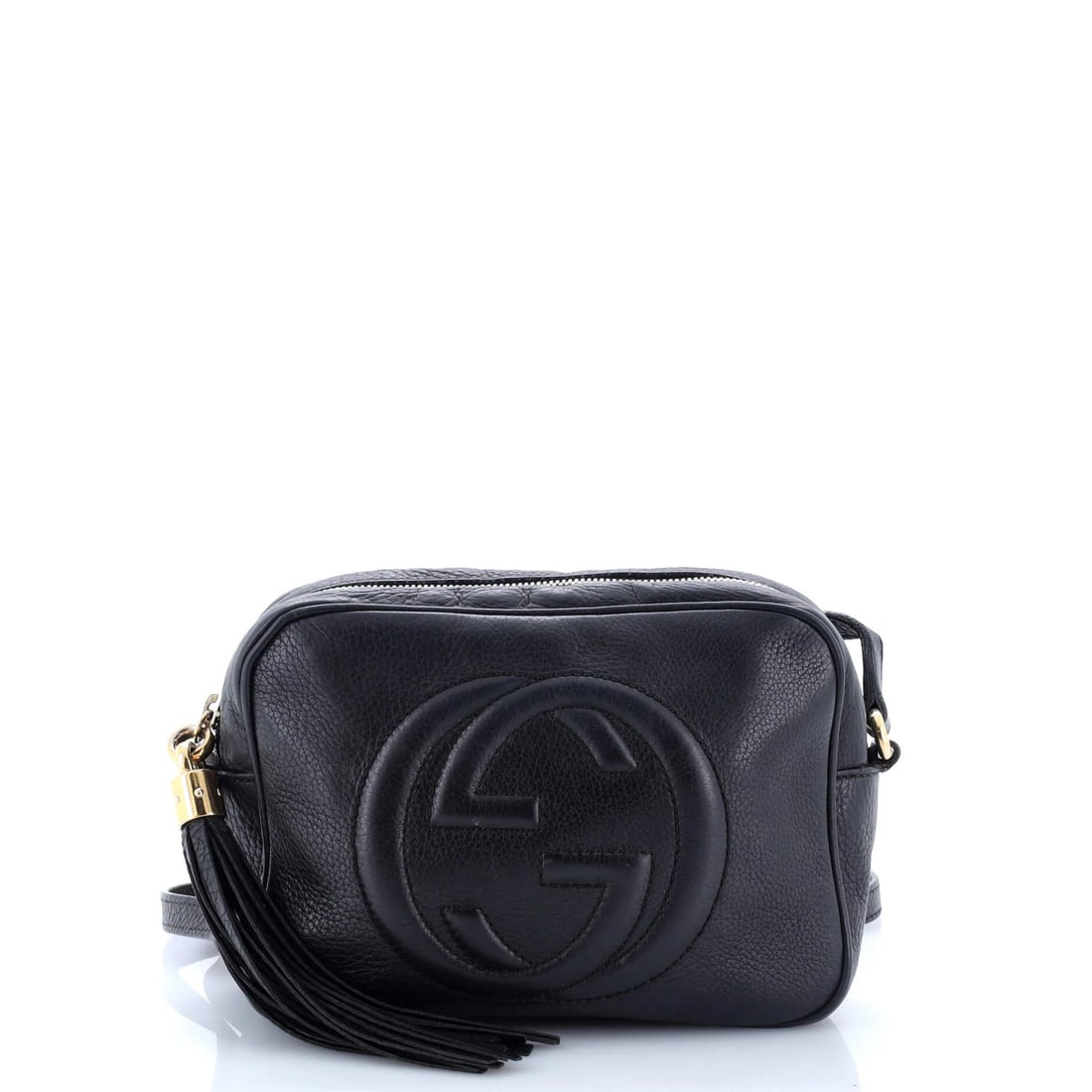 Gucci Soho Disco Small Leather Crossbody Bag: Gucci Soho Disco Small Leather Crossbody Bag Elevate your evening look with the iconic Gucci Soho Disco Small Leather Crossbody Bag, boasting sleek black leather exterior and gold-tone hardware. This