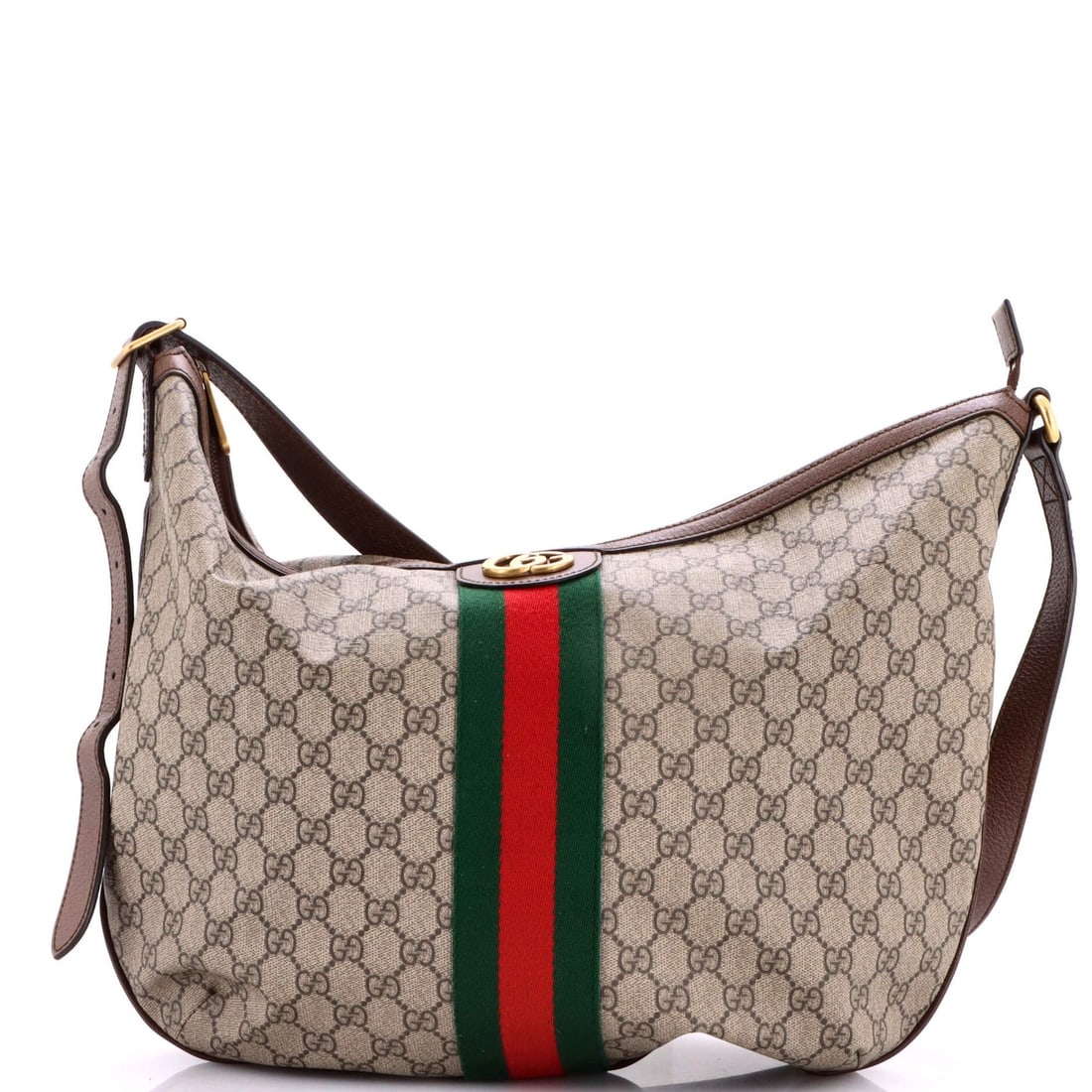 Gucci Ophidia Half Moon Hobo in Large GG Coated Canvas: Gucci Ophidia Half Moon Hobo in Large GG Coated Canvas Experience the timeless elegance of Gucci's Ophidia Half Moon Hobo, boasting a spacious large size with a stylish GG Coated Canvas exterior that