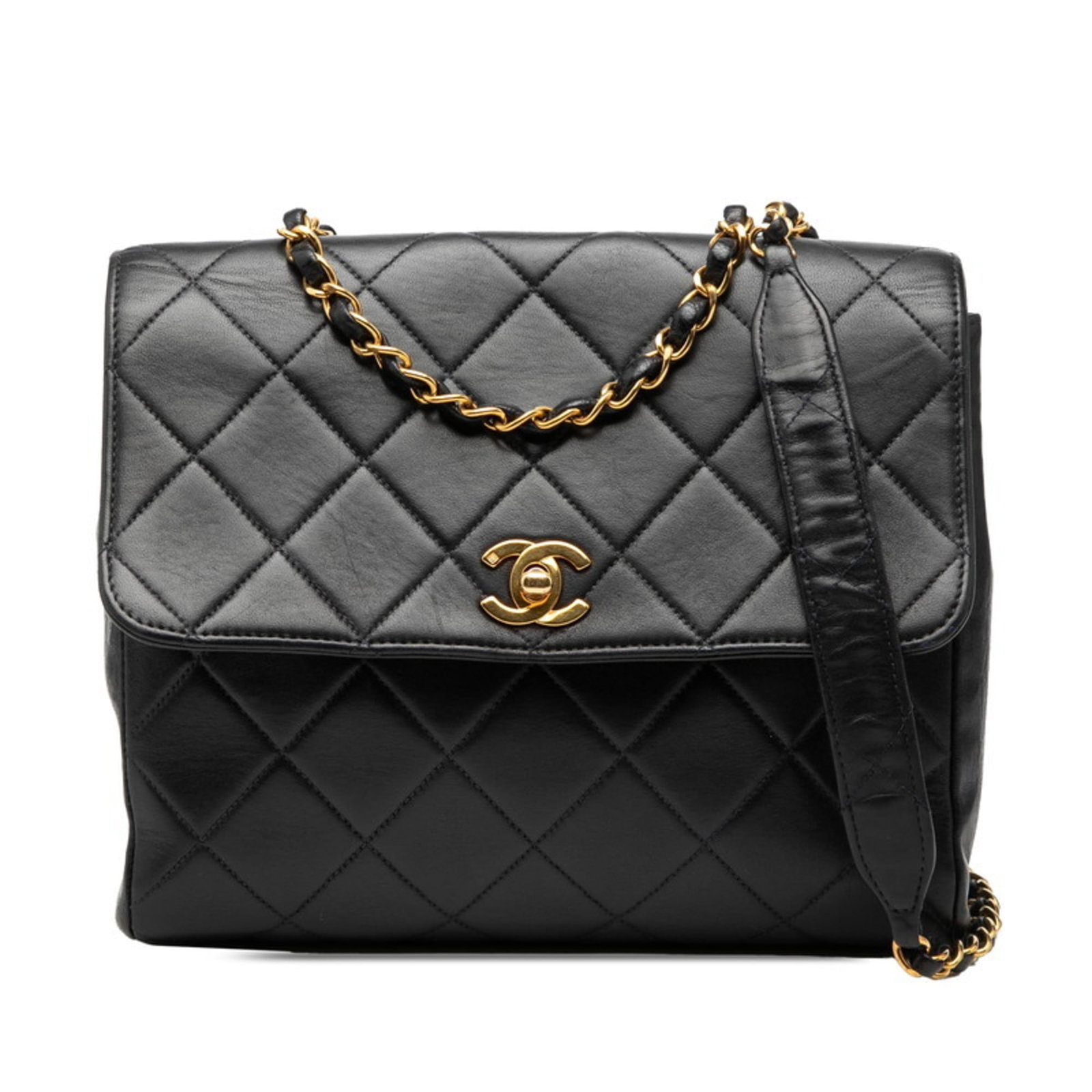 Chanel Shoulder Bag in Leather: Chanel Shoulder Bag in Leather A timeless Chanel shoulder bag in navy lambskin leather, perfect for adding an air of sophistication to any outfit. With its classic design and premium materials, this b