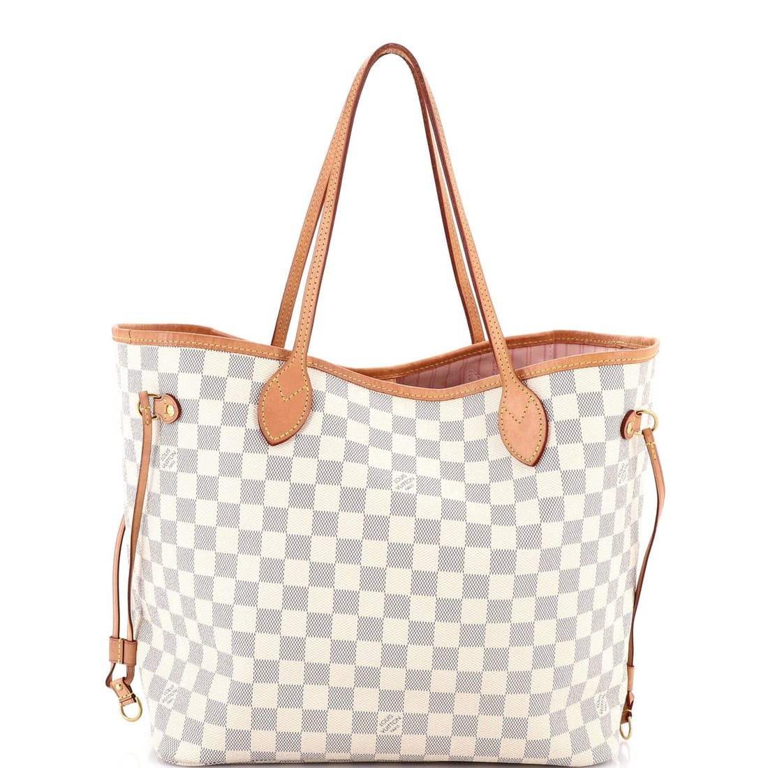 Louis Vuitton Neverfull Damier MM Tote: Louis Vuitton Neverfull Damier MM Tote A timeless and elegant Louis Vuitton Neverfull Damier MM Tote in pristine white canvas, boasting the iconic Damier print and gold hardware. With its spacious int