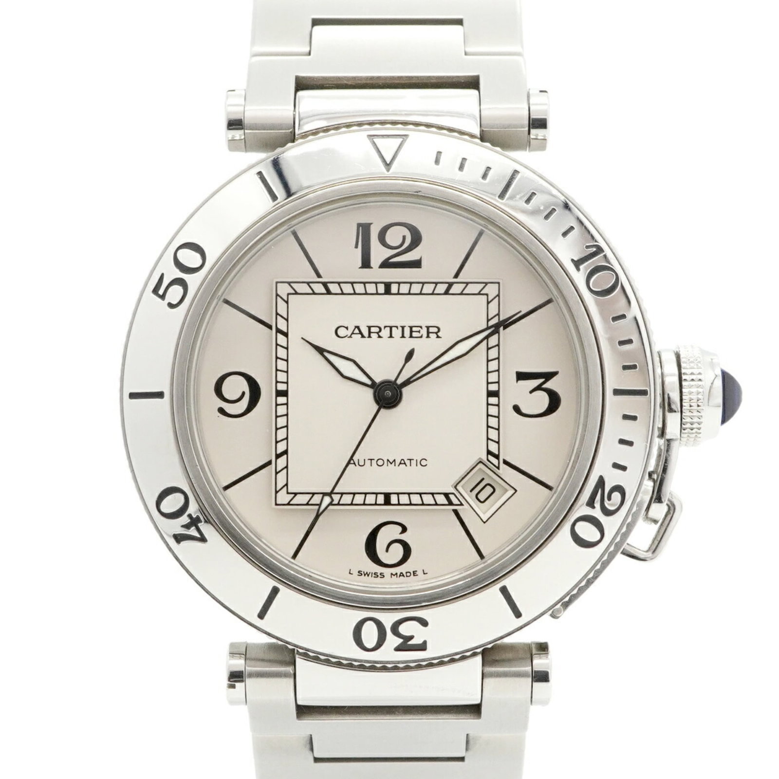 Wristwatch Cartier: Wristwatch Cartier A sleek and sophisticated Cartier wristwatch, this 40.6mm stainless steel timepiece boasts a silver dial that adds a touch of elegance to any outfit. With its classic design and dur