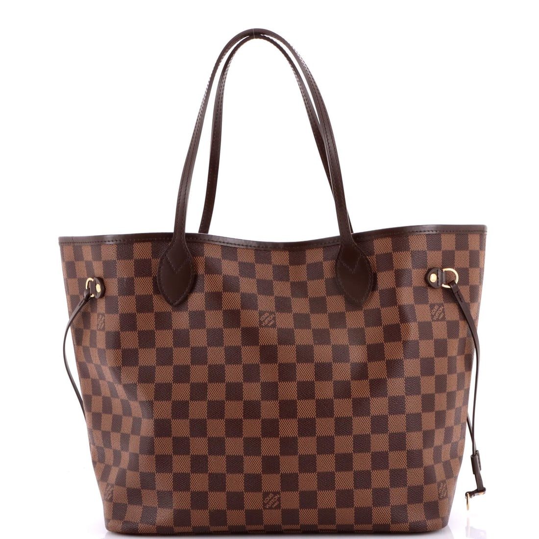 Louis Vuitton Neverfull Tote in Damier MM: Louis Vuitton Neverfull Tote in Damier MM A pre-owned Louis Vuitton Neverfull Tote in Damier MM, boasting the iconic brand's signature canvas coated exterior and rich brown color, is up for grabs. Wit