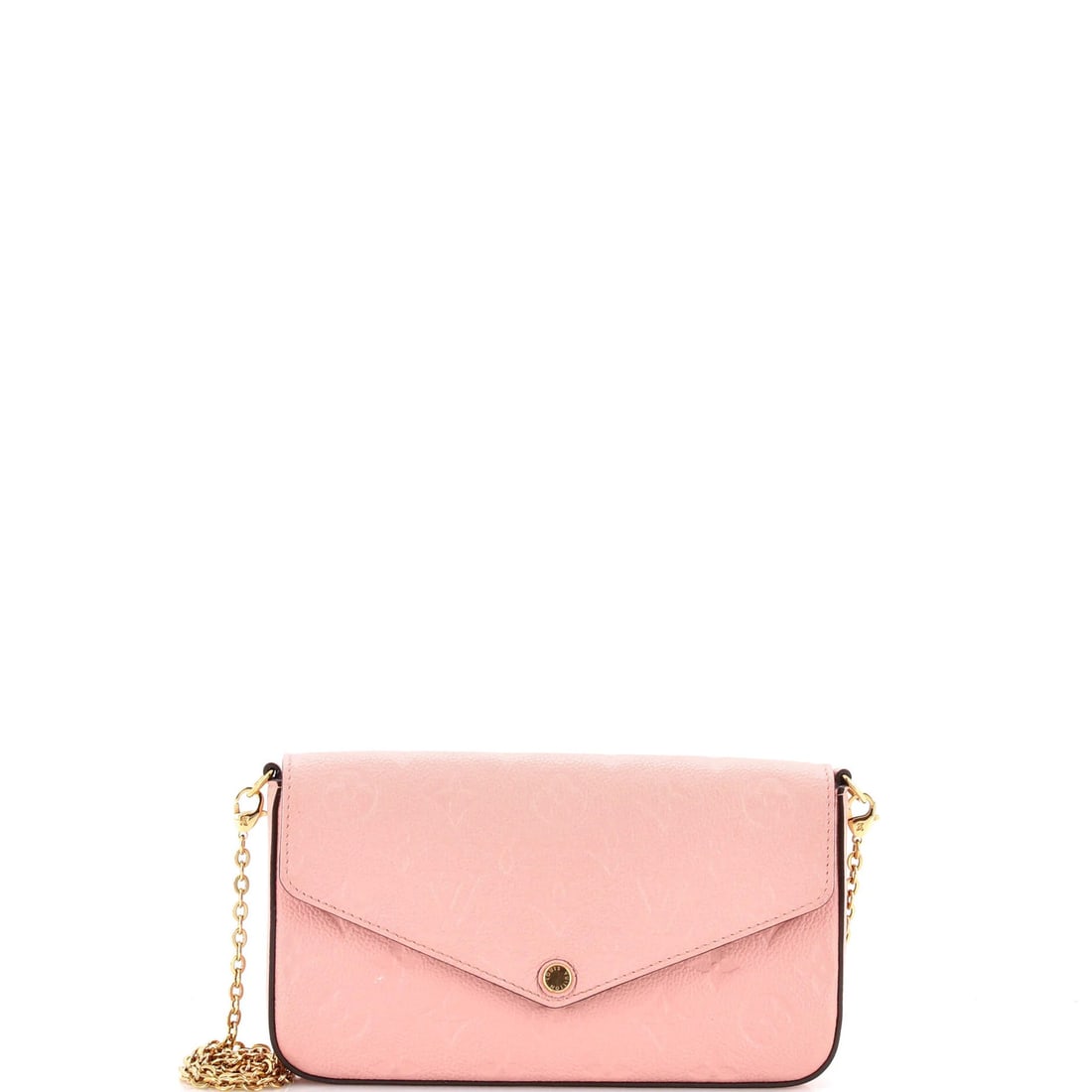 Leather Louis Vuitton Felicie Pochette Monogram Empreinte: Leather Louis Vuitton Felicie Pochette Monogram Empreinte A rare find for the true Louis Vuitton enthusiast, this iconic Felicie Pochette Monogram Empreinte cross body bag boasts a striking pink exter