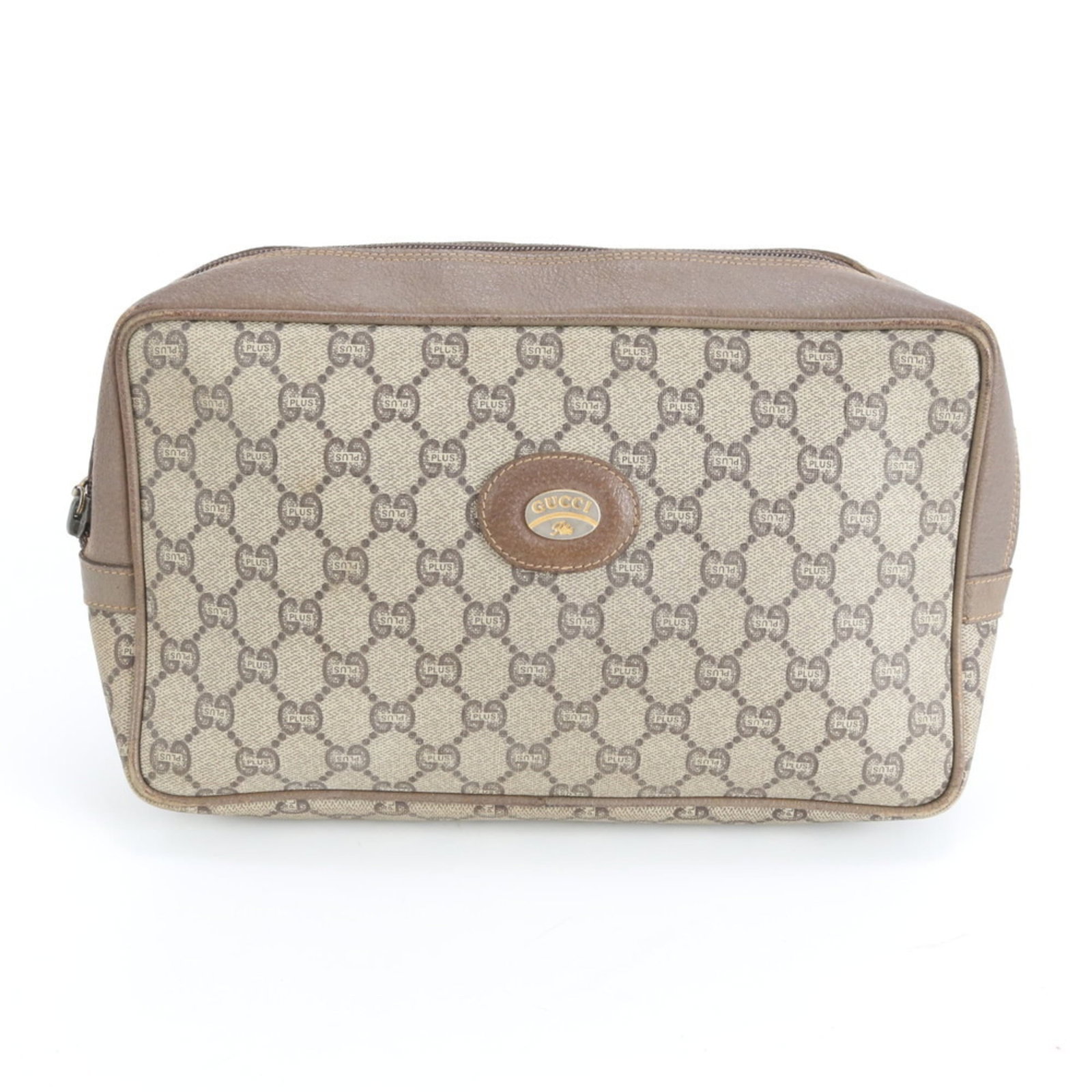 Gg Plus - Gucci Clutch Bag - Pouch Leather - Coated Canvas: Gg Plus - Gucci Clutch Bag - Pouch Leather - Coated Canvas A unique and stylish Gucci clutch bag, the Gg Plus is a statement piece with its sleek leather and coated canvas design. Its spacious interio